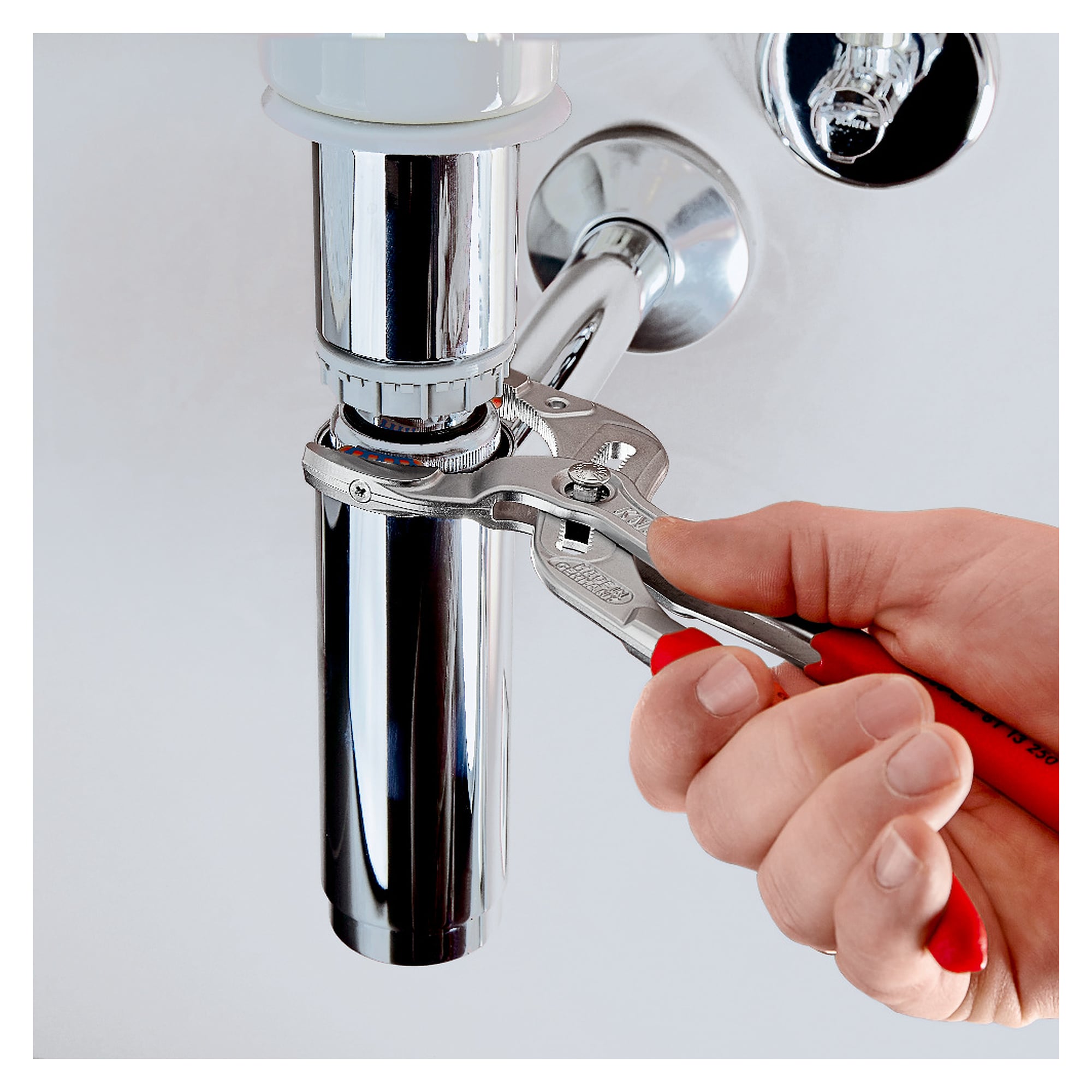 Siphon and connector pliers SpeedGrip chrome-plated, plastic jaws, 10 to 75 mm dia., 250 mm