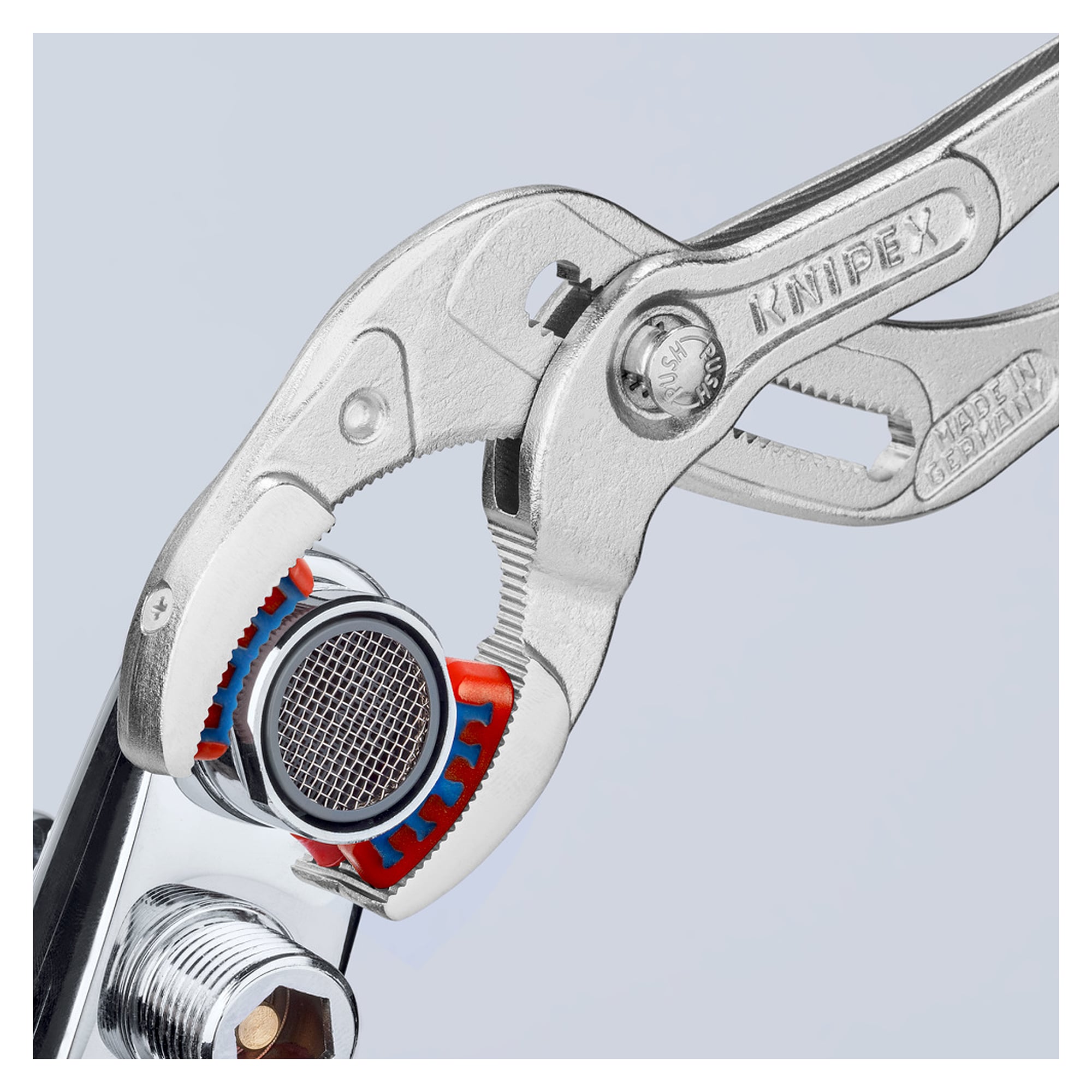 Siphon and connector pliers SpeedGrip chrome-plated, plastic jaws, 10 to 75 mm dia., 250 mm