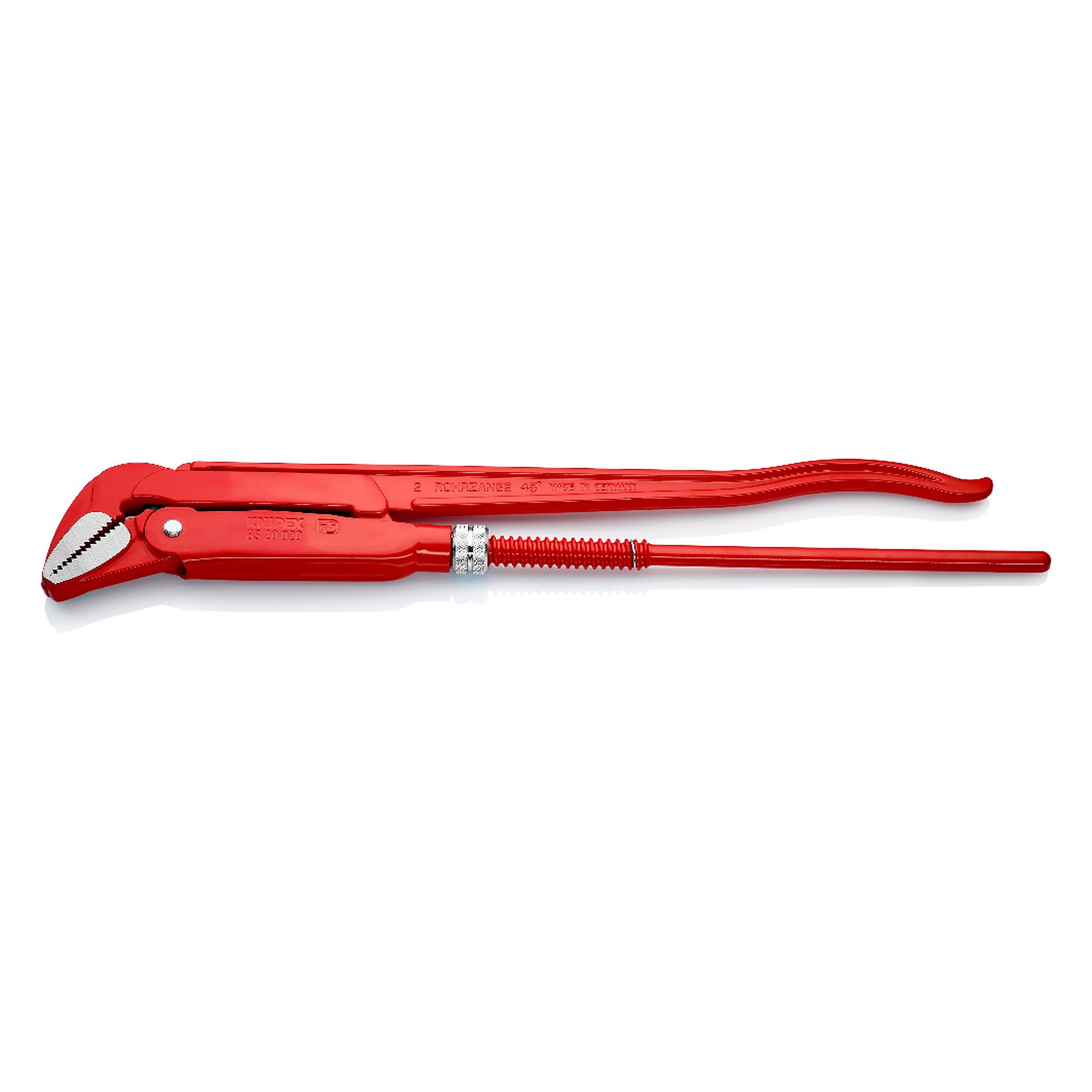 Pipe wrench 45°, Swedish pattern, 70 mm capacity, 570 mm long