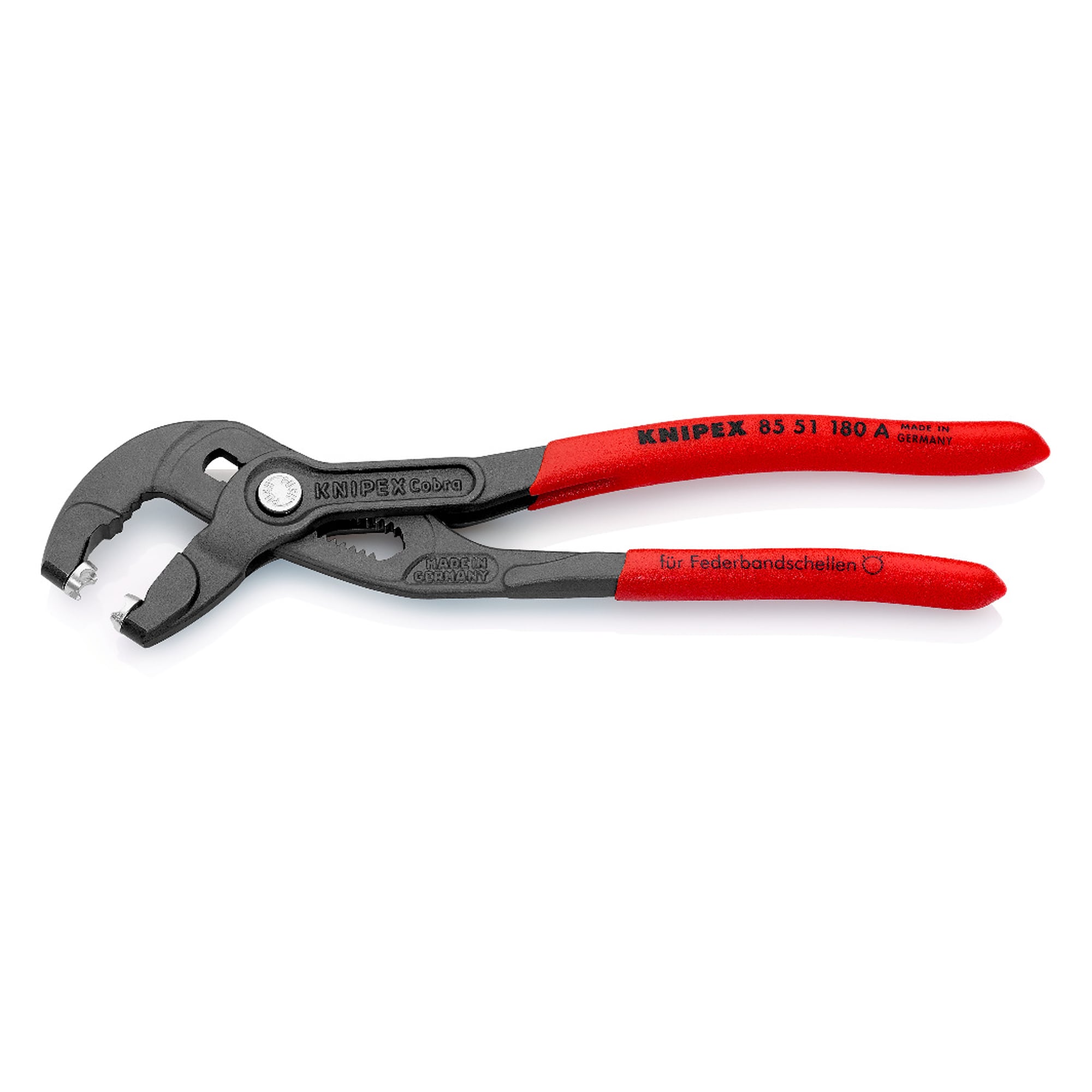 Spring hose clamp pliers with rotating grip inserts, clamps up to 50 mm dia., 180 mm