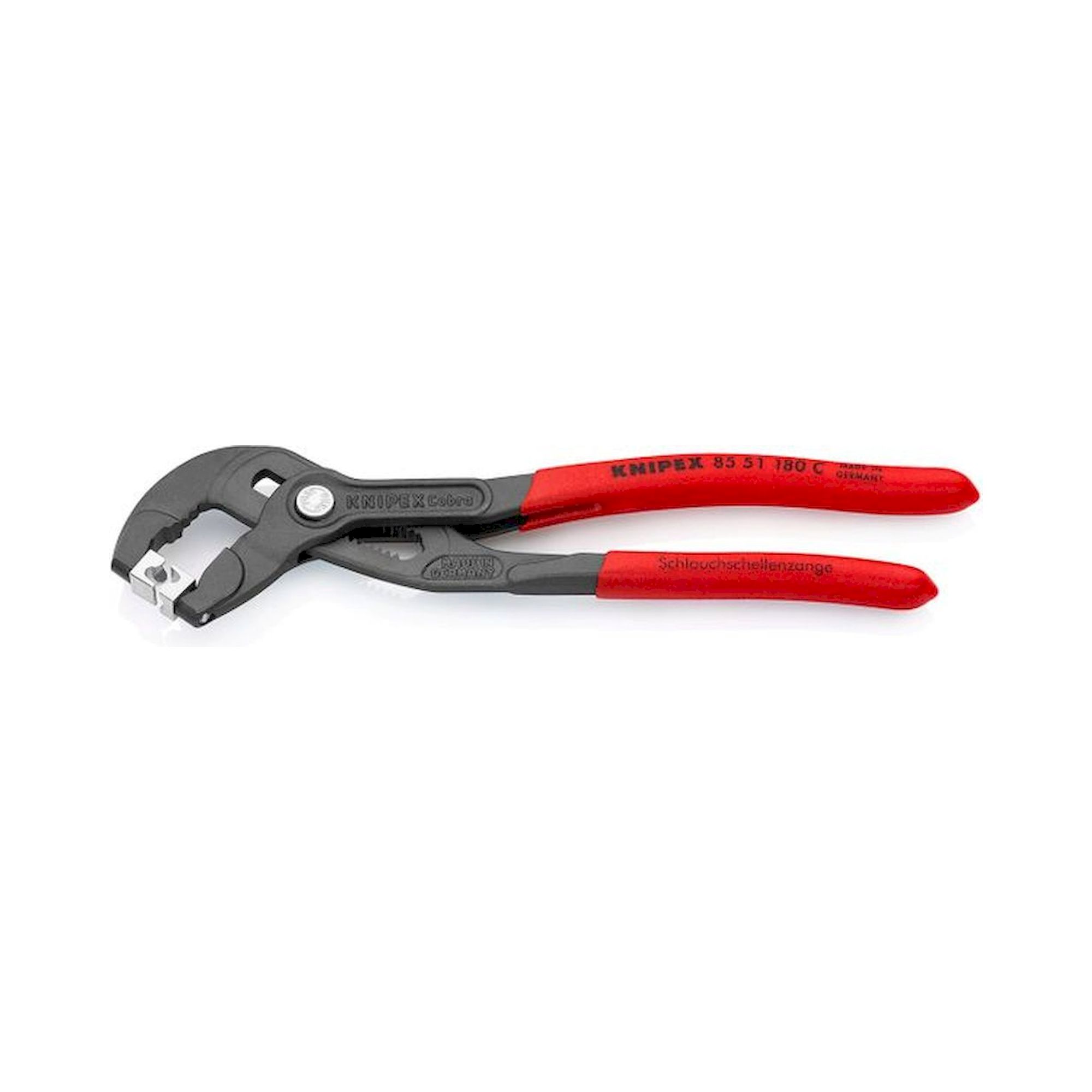 Knipex 85 51 180 C. Schlauchschellenzange für Click-Schellen, grau atramentiert, 180 mm