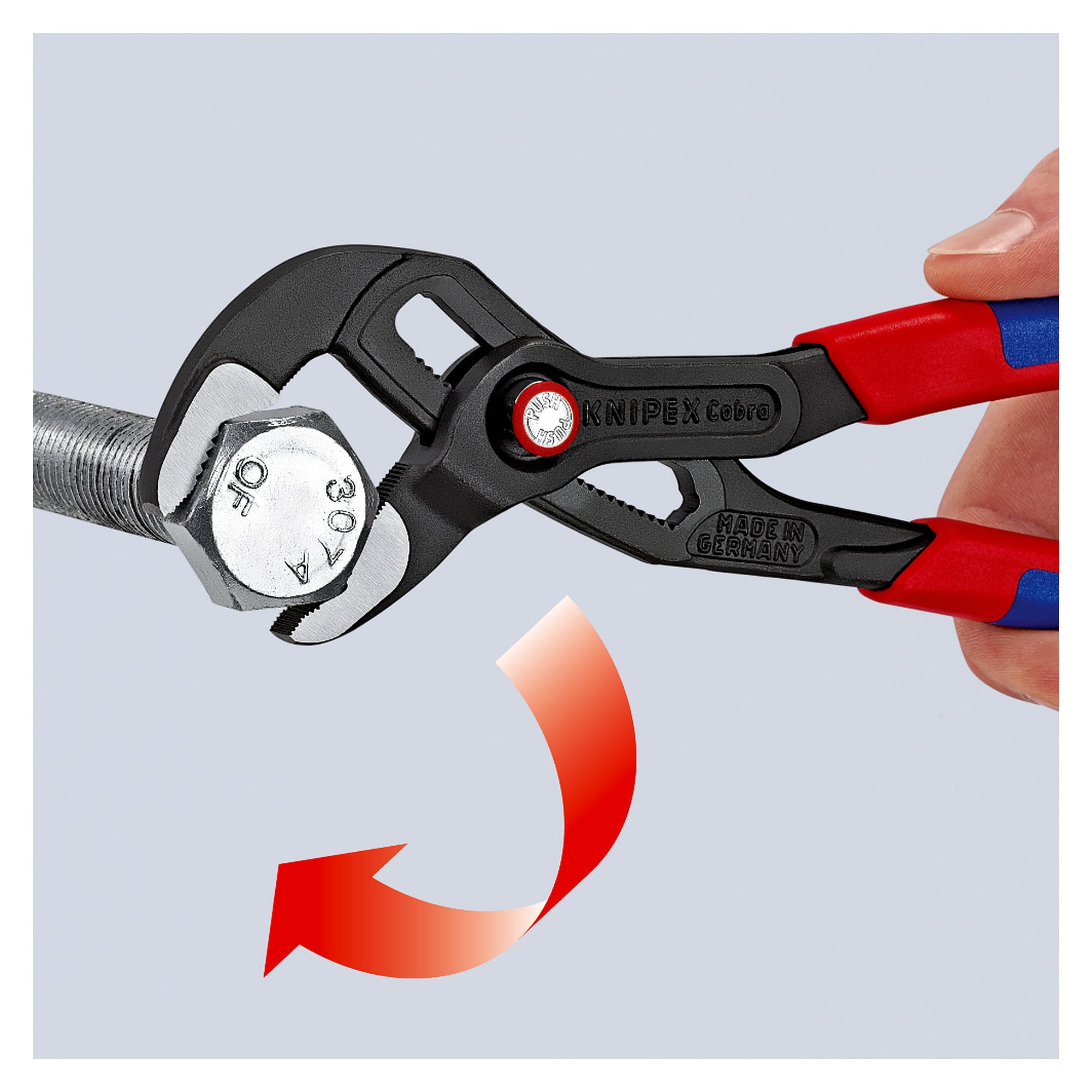Cobra QuickSet high-tech water pump pliers with push function, pipes to 70 mm dia., 300 mm