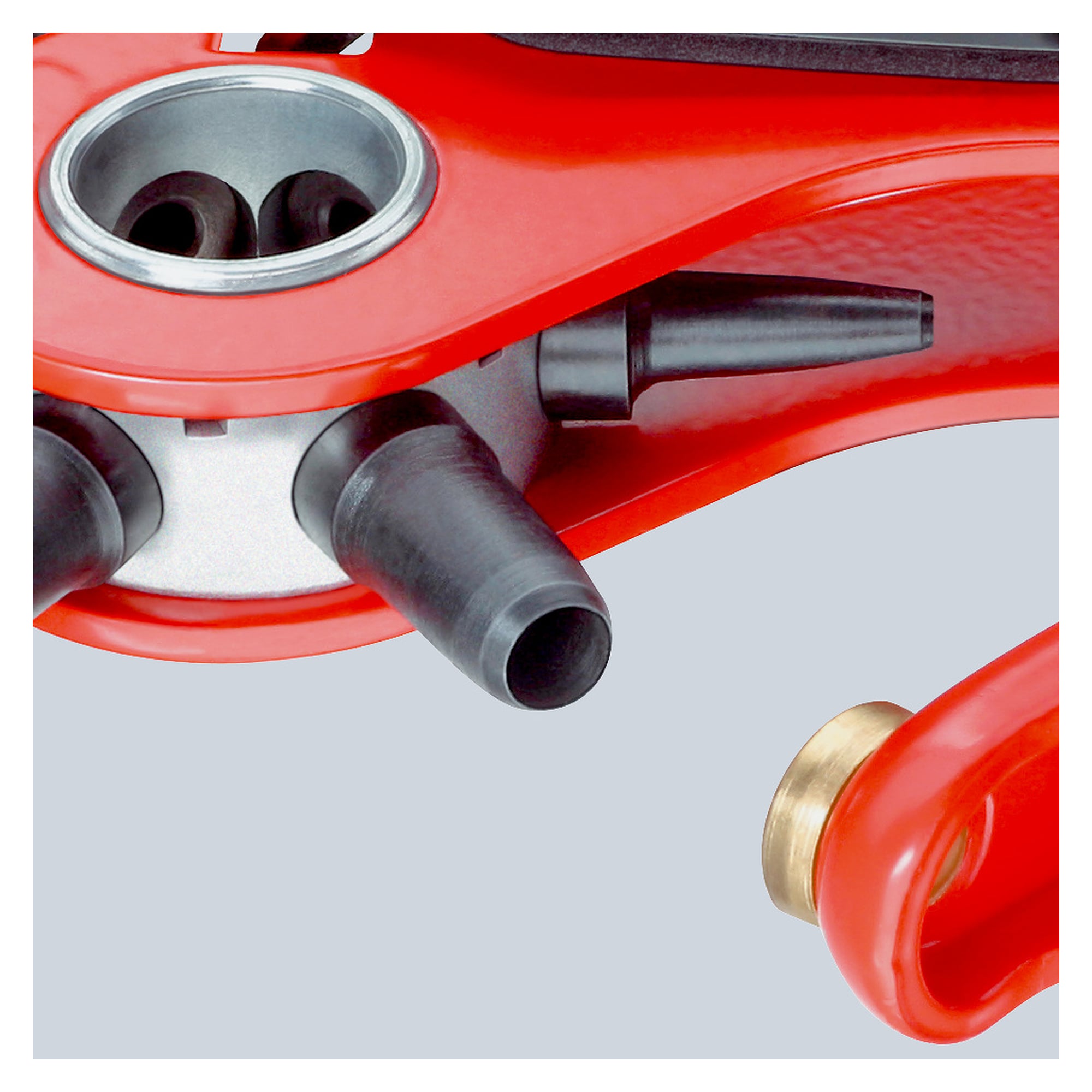 Pince emporte-pièces type revolver à six buses Ø 2,0 à 5,0 mm, revêtement poudre rouge, 220 mm