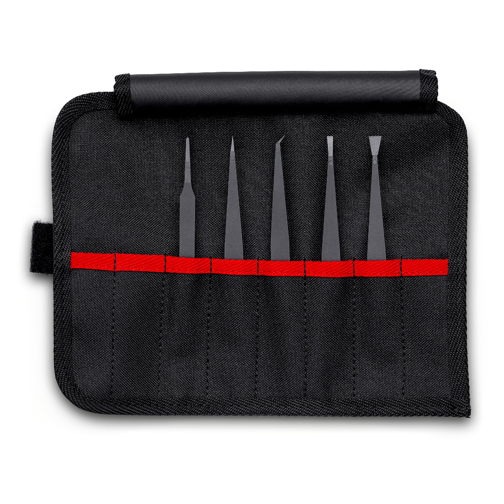 Jeu de brucelles en plastique ESD, 5 pièces, selon DIN EN 61340-5-1, en trousse