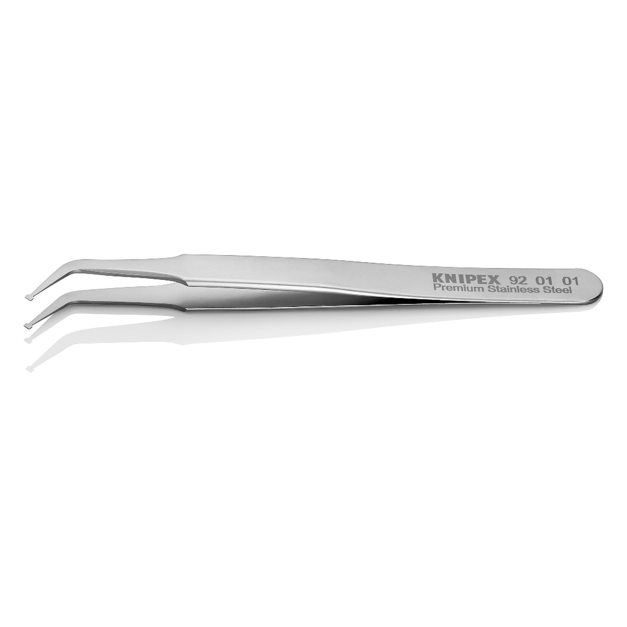 SMD precision tweezers angled 45°, tip width 0.33 mm, premium stainless steel, 115 mm