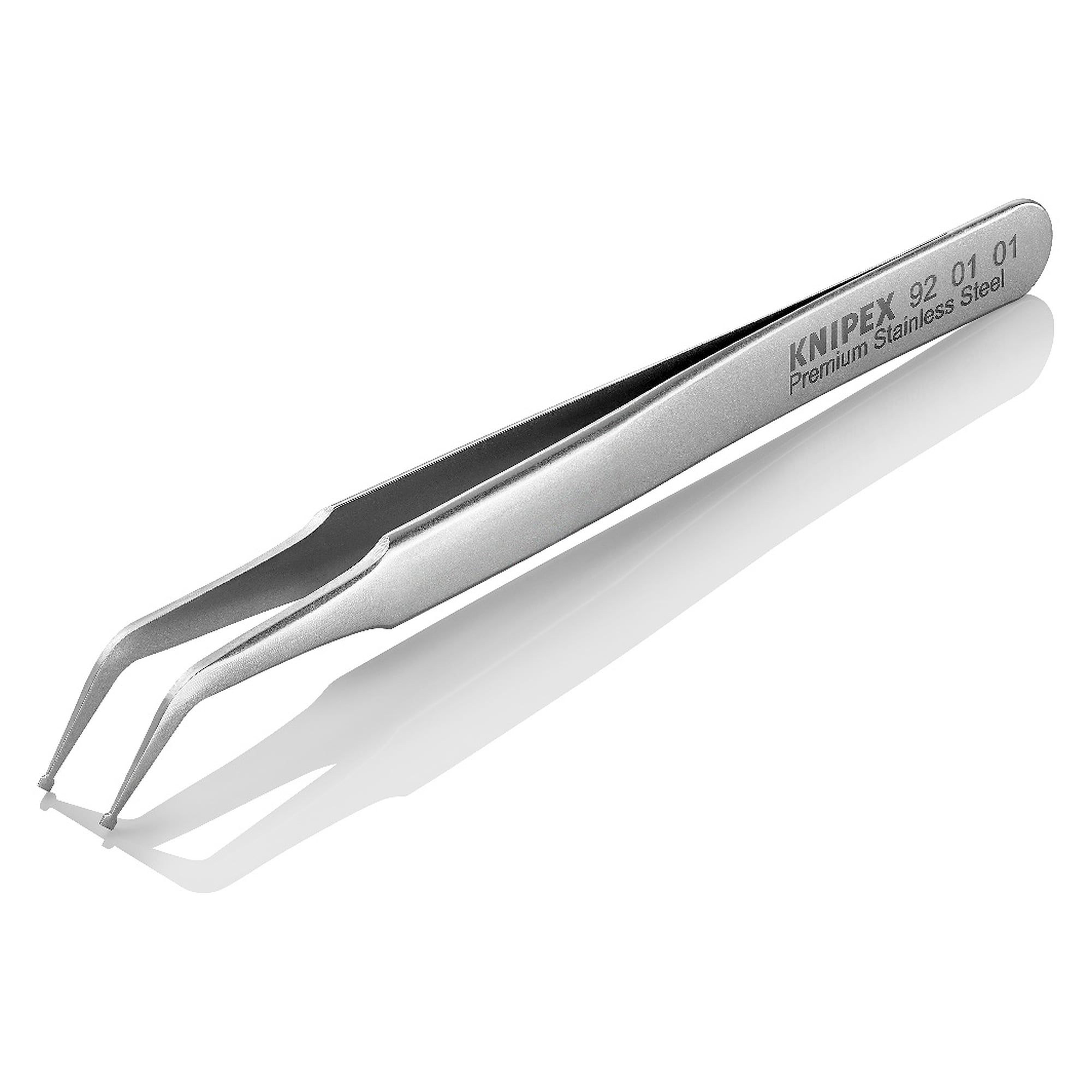 SMD precision tweezers angled 45°, tip width 0.33 mm, premium stainless steel, 115 mm