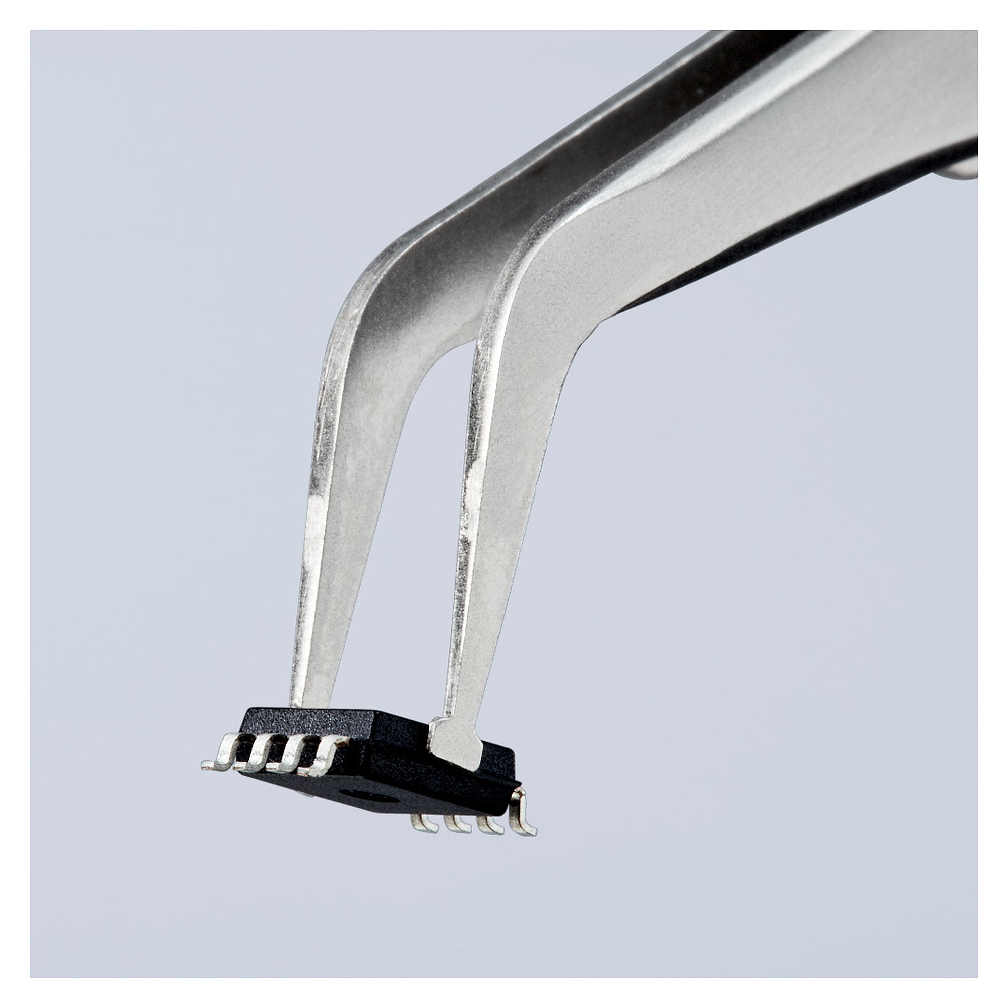 SMD precision tweezers angled 45°, tip width 0.33 mm, premium stainless steel, 115 mm