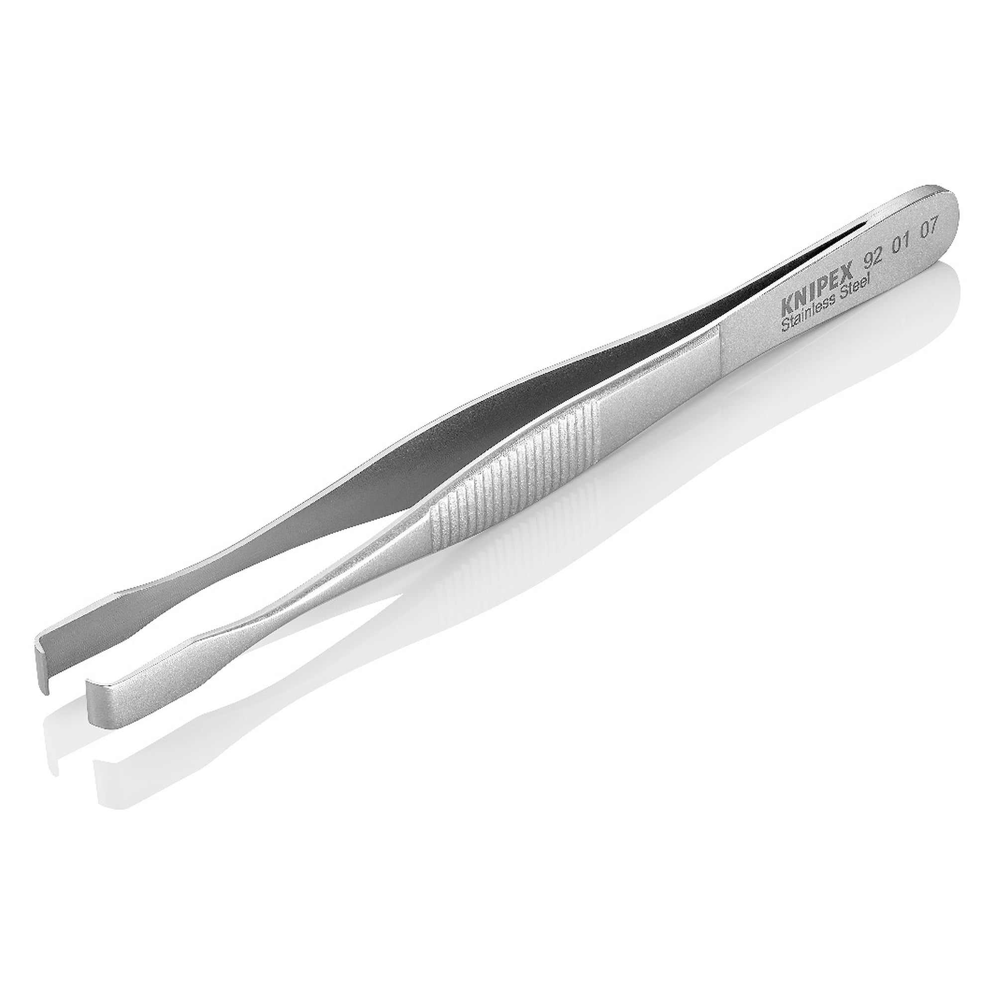 Positioning tweezers angled 90°, stainless steel, for THT and PIH assembly, 143 mm