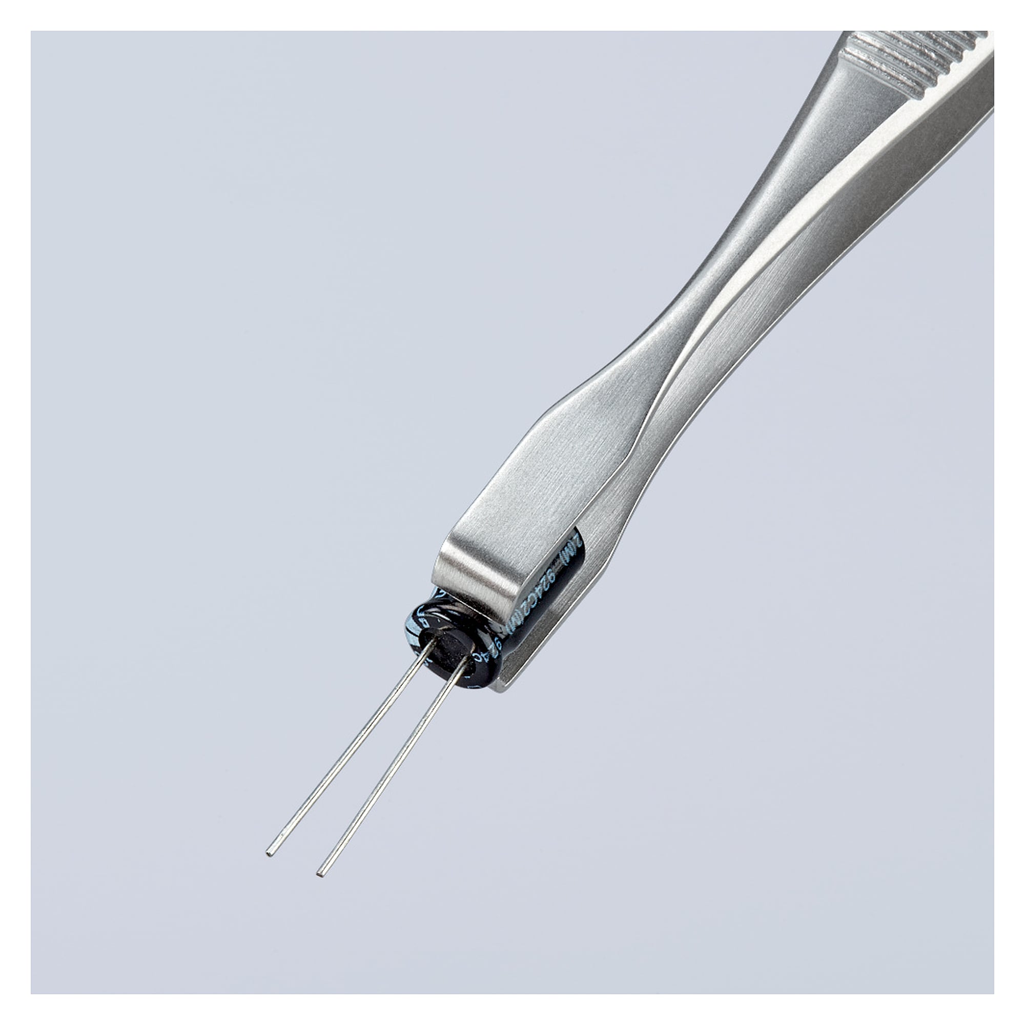 Positioning tweezers angled 90°, stainless steel, for THT and PIH assembly, 143 mm