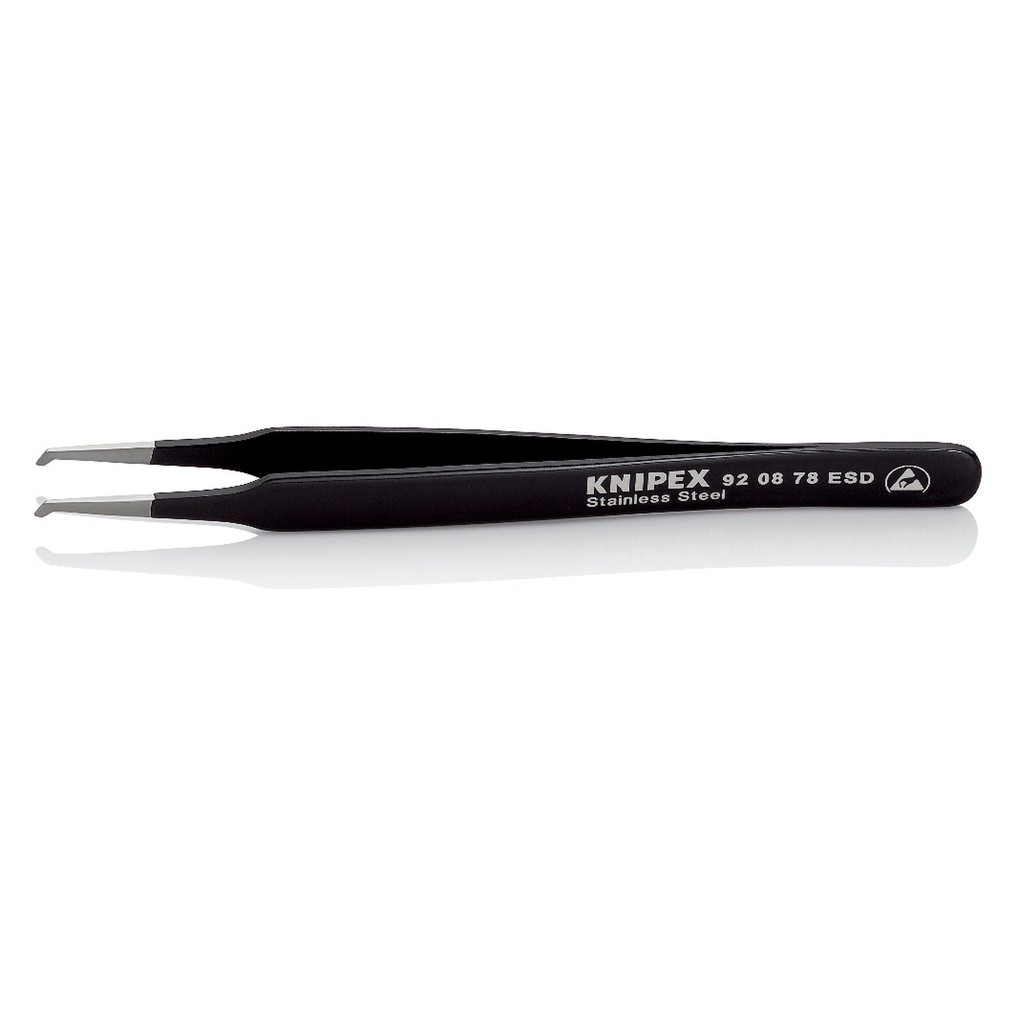 SMD precision tweezers ESD, tips angled 45°, stainless steel, 118 mm