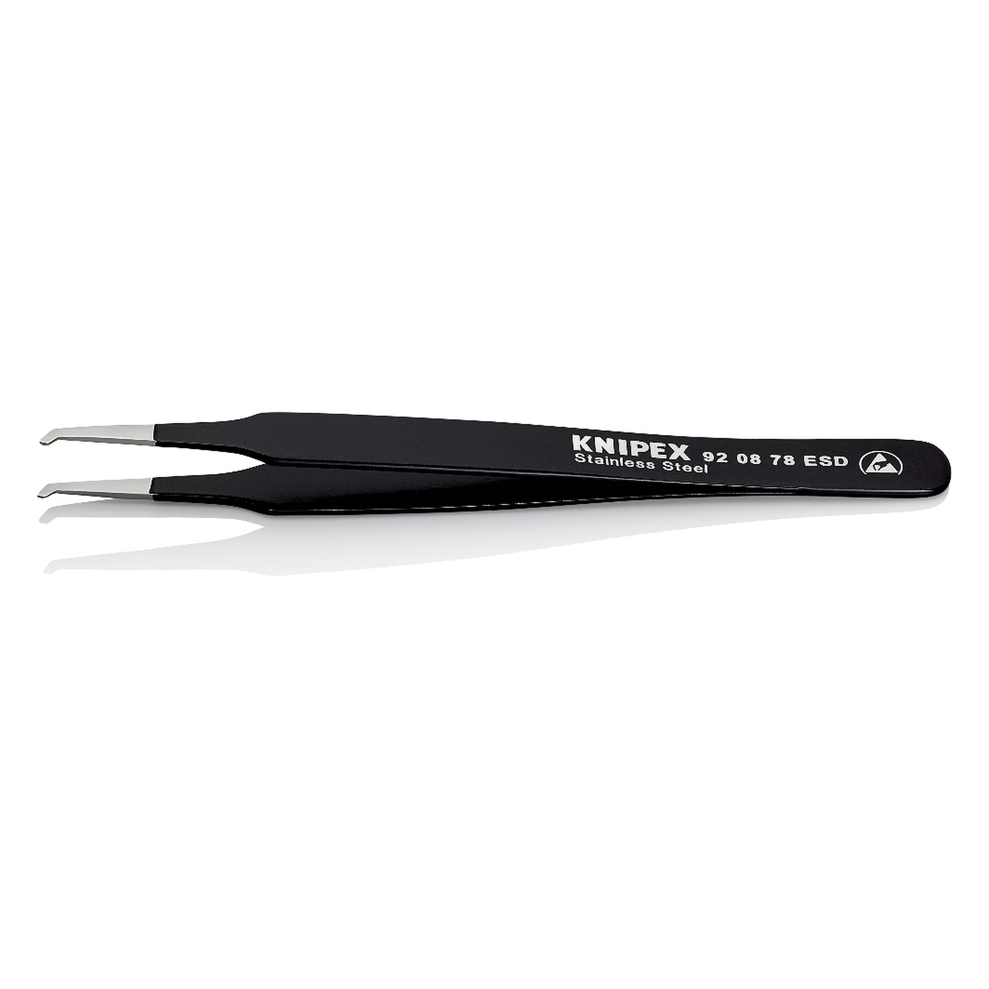 SMD precision tweezers ESD, tips angled 45°, stainless steel, 118 mm