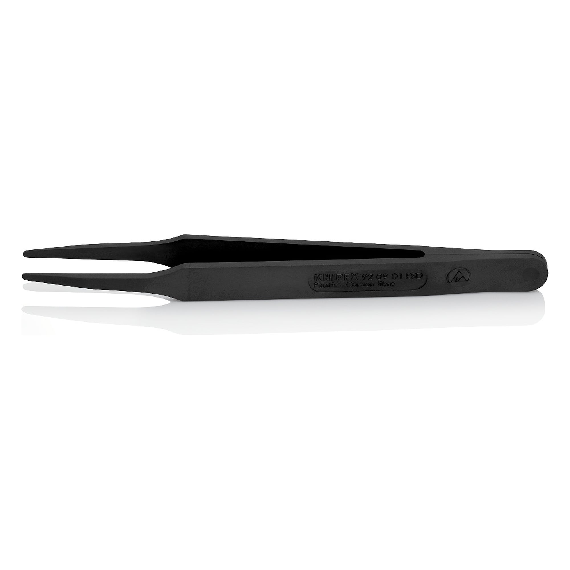 ESD plastic tweezers straight, blunt tips 0.35 mm, carbon fibre reinforced, 115 mm