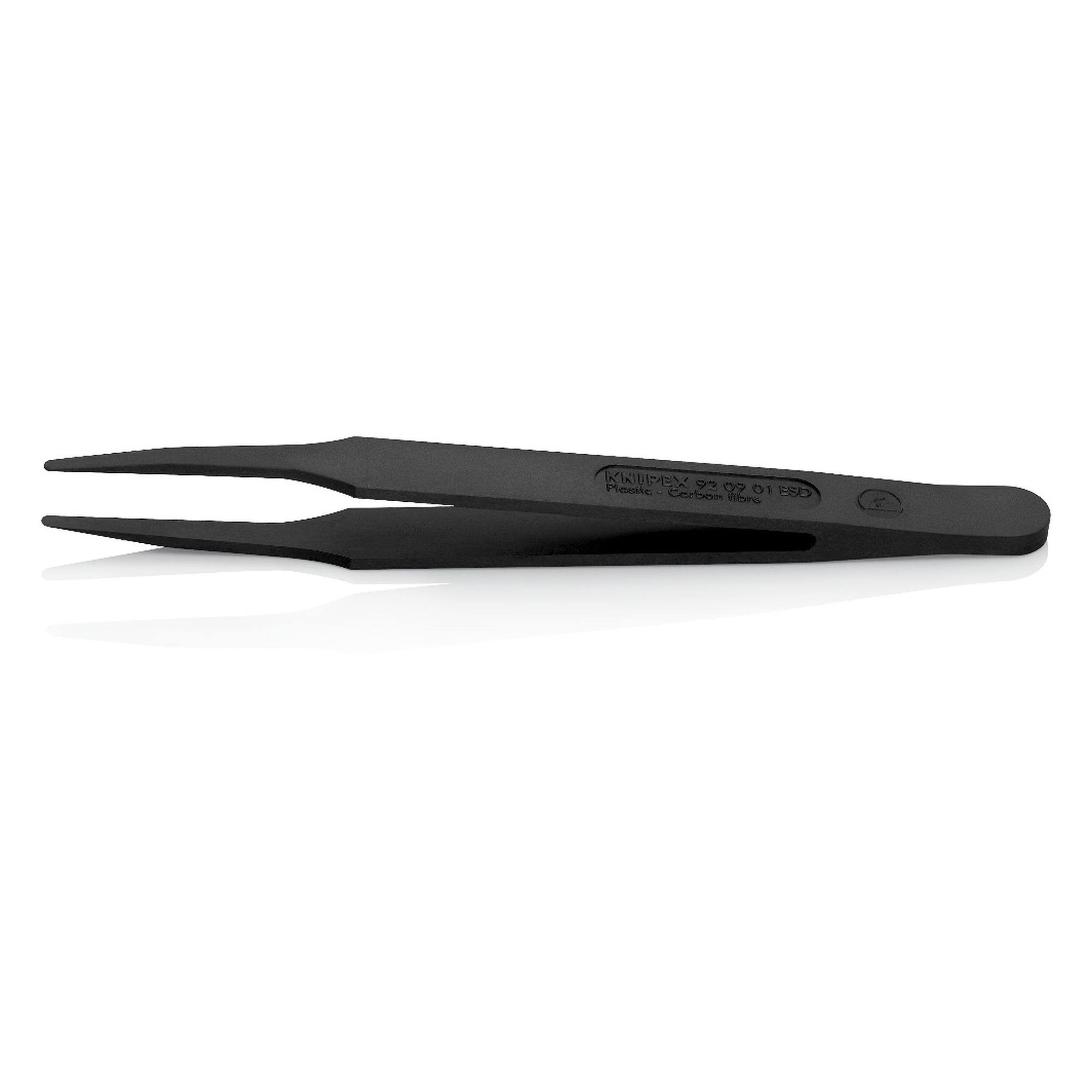 ESD plastic tweezers straight, blunt tips 0.35 mm, carbon fibre reinforced, 115 mm