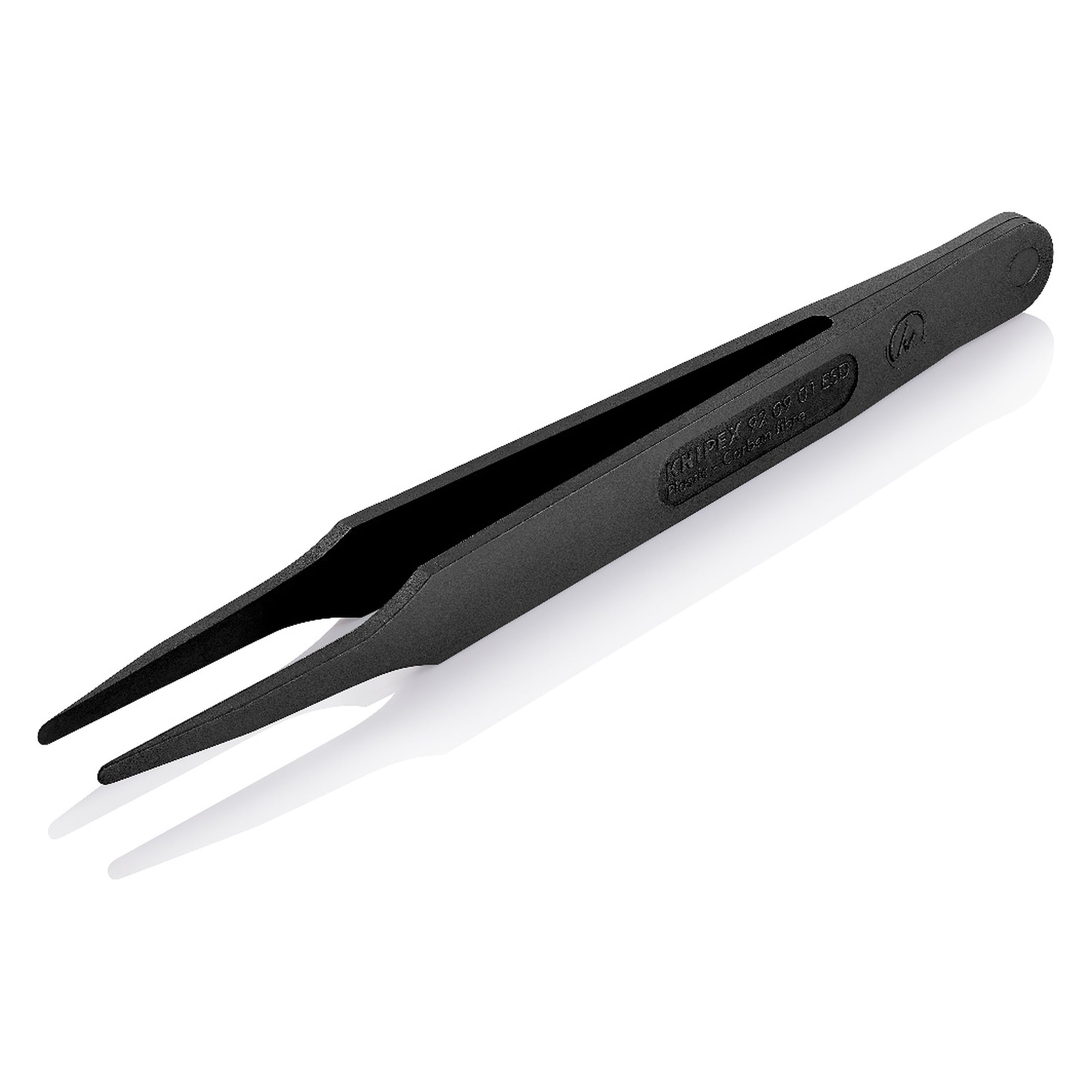 ESD plastic tweezers straight, blunt tips 0.35 mm, carbon fibre reinforced, 115 mm