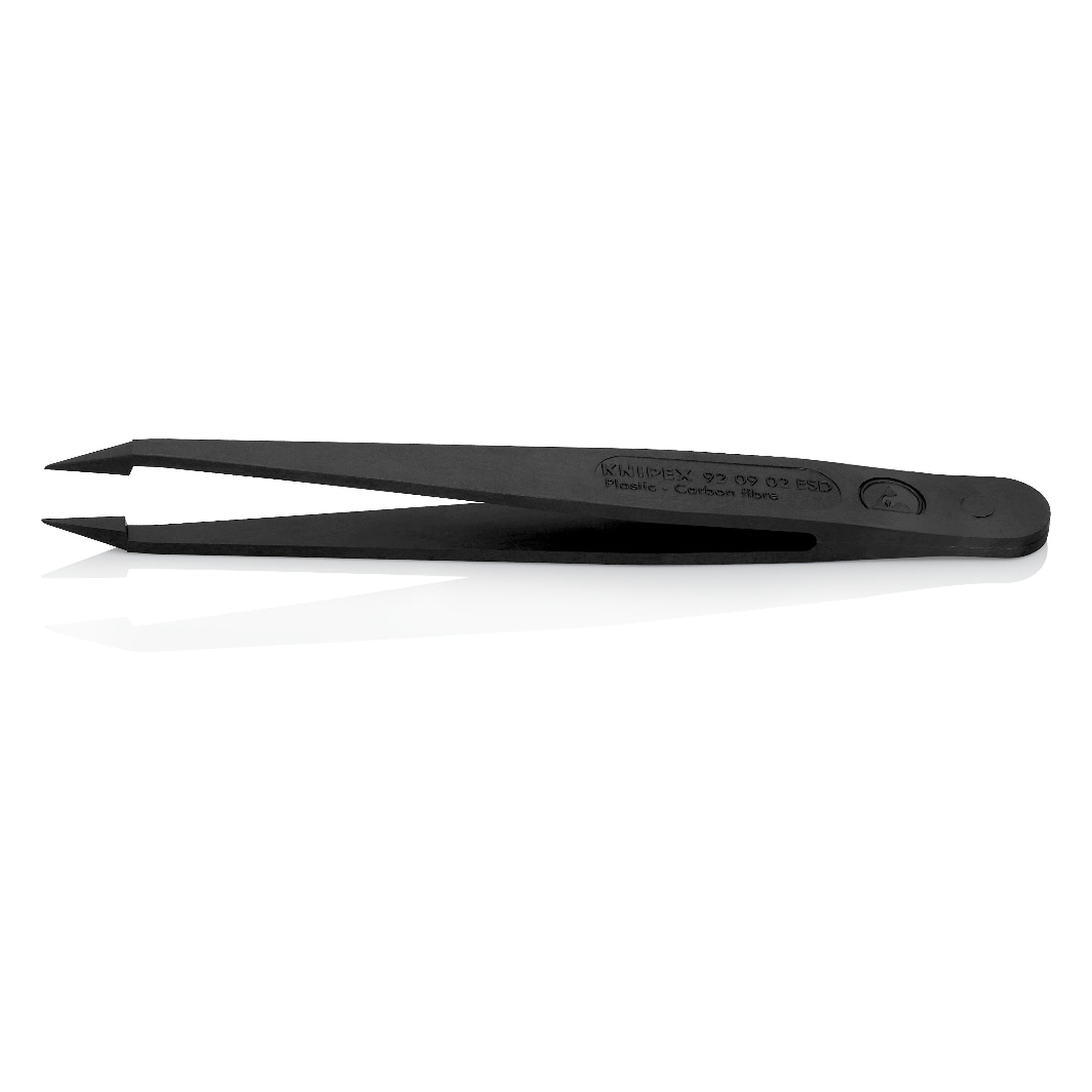 Brucelles en plastique ESD droites, pointes aiguilles 0,3 mm, fibres de carbone, 115 mm