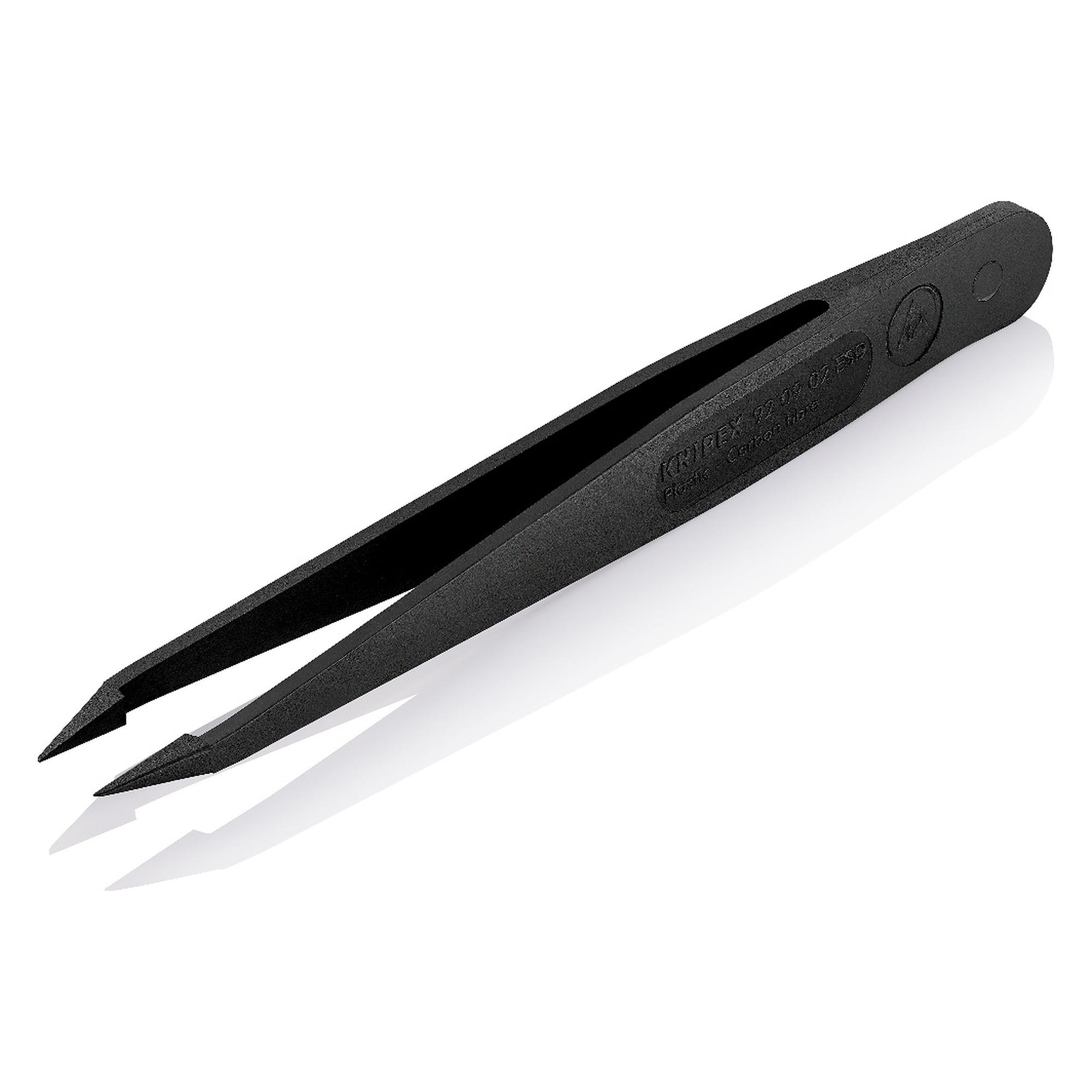 Brucelles en plastique ESD droites, pointes aiguilles 0,3 mm, fibres de carbone, 115 mm