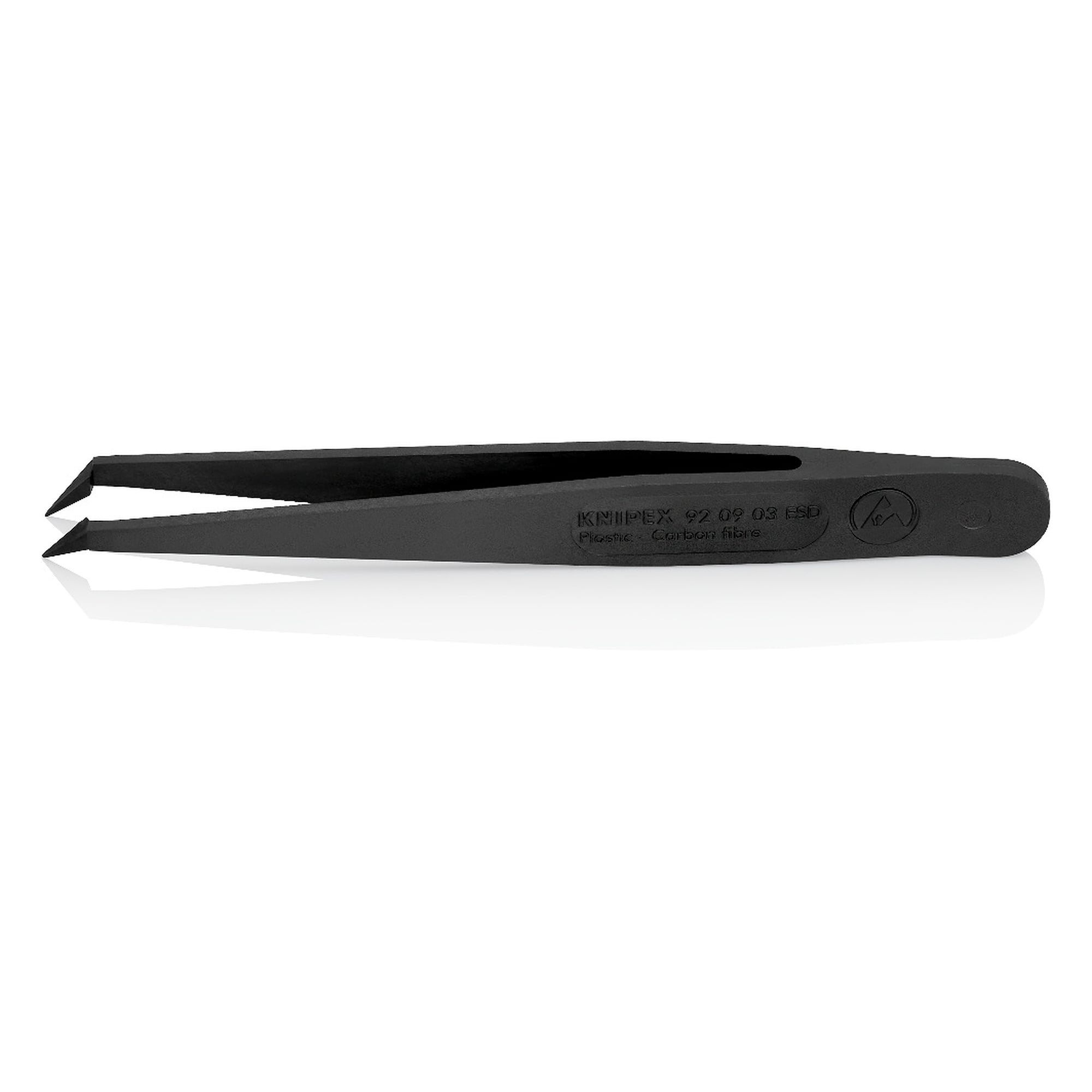 ESD plastic tweezers angled 45°, pointed 0.4 mm, carbon fibre reinforced, 110 mm