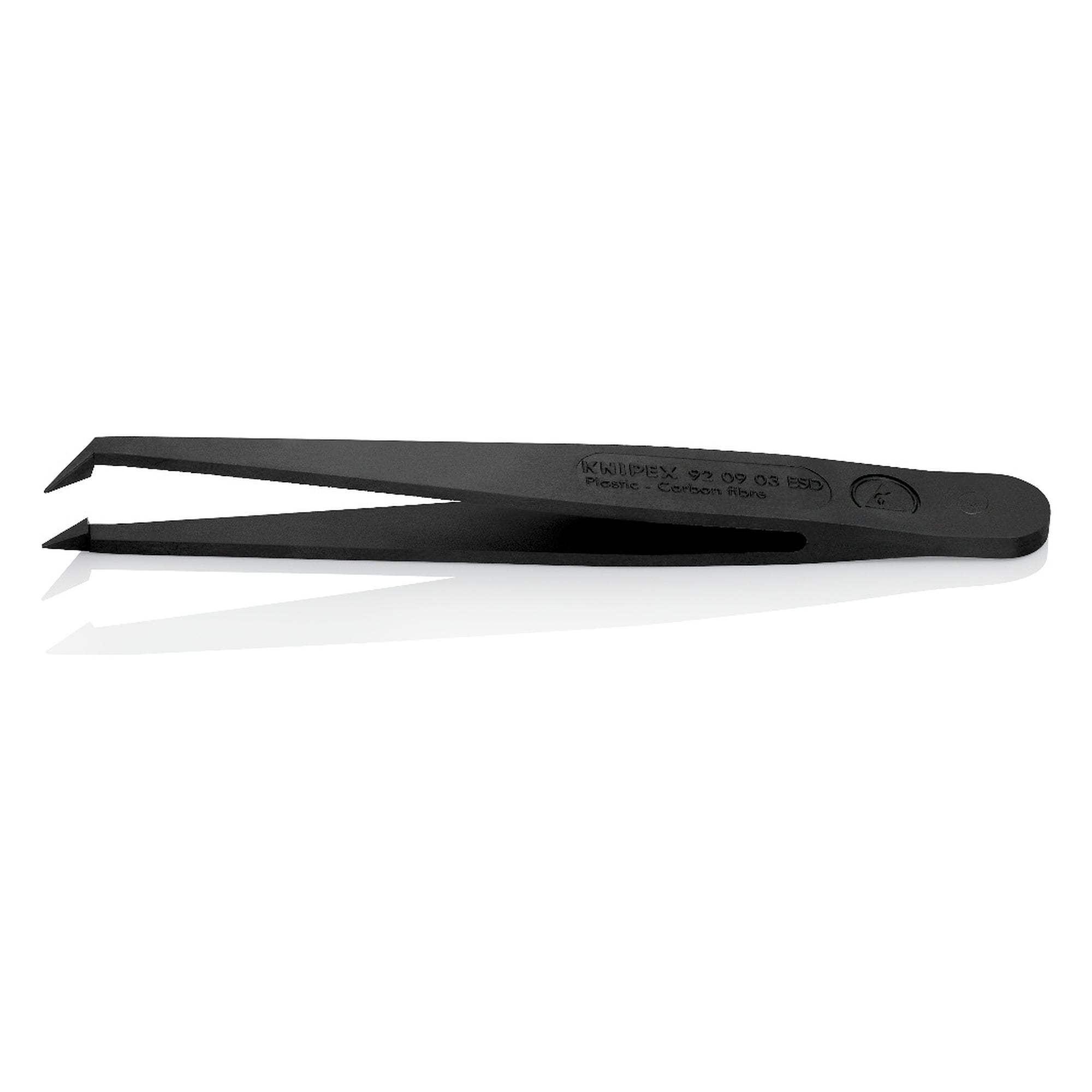 ESD plastic tweezers angled 45°, pointed 0.4 mm, carbon fibre reinforced, 110 mm