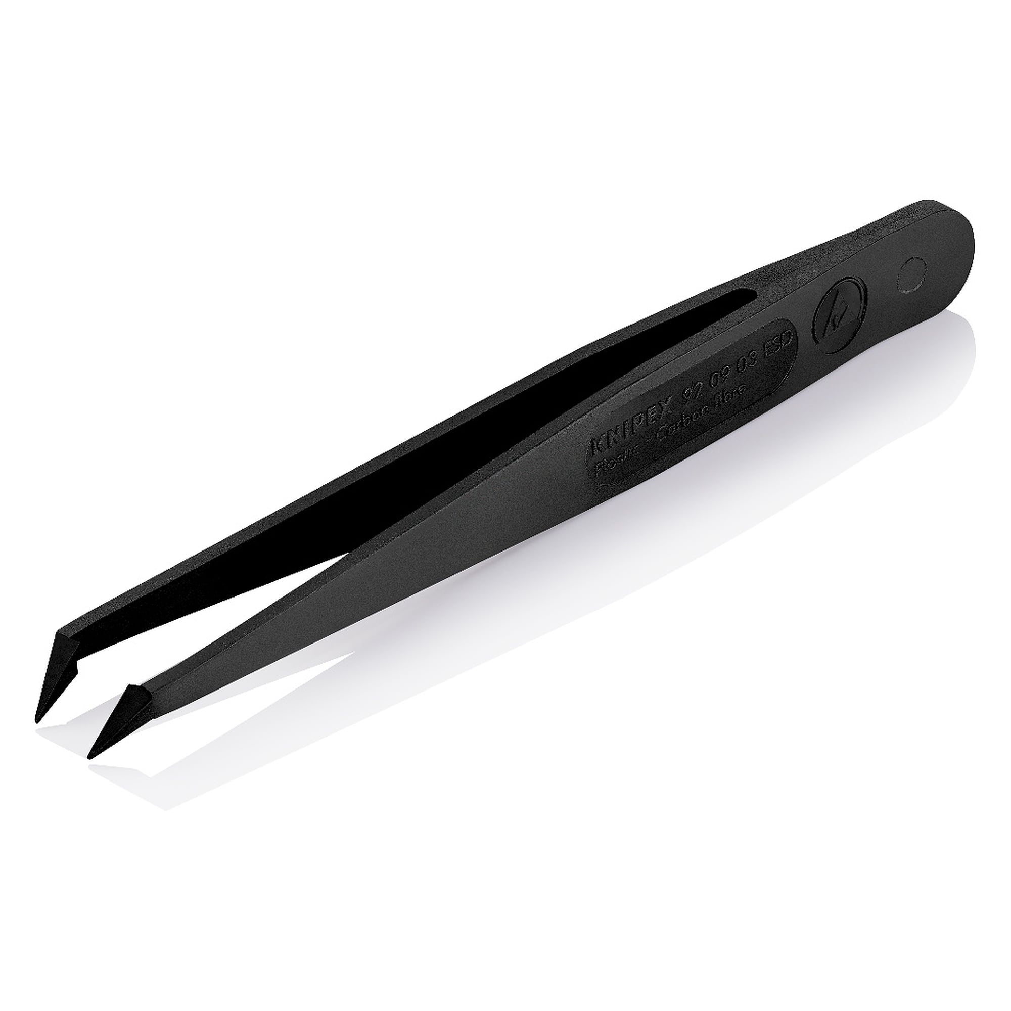 ESD plastic tweezers angled 45°, pointed 0.4 mm, carbon fibre reinforced, 110 mm