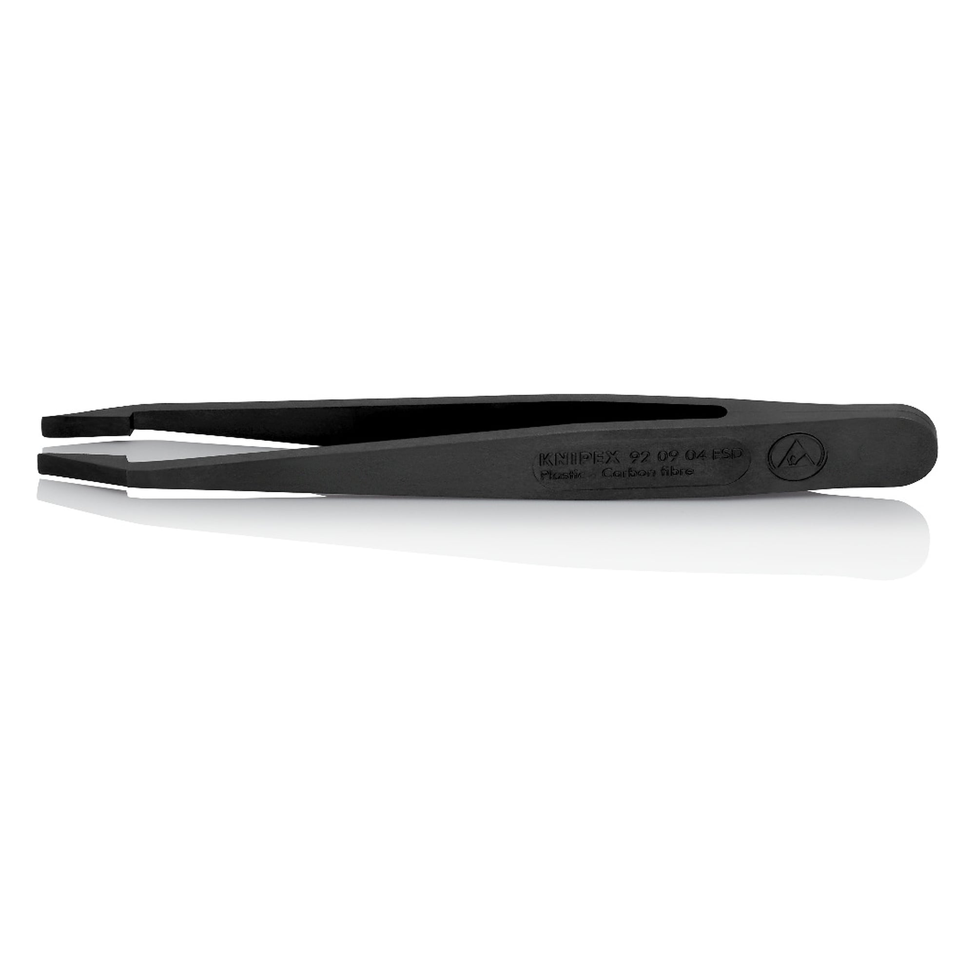 ESD-Kunststoffpinzette gerade, stumpf 0,12 mm, kohlenstofffaserverstärkt, 115 mm