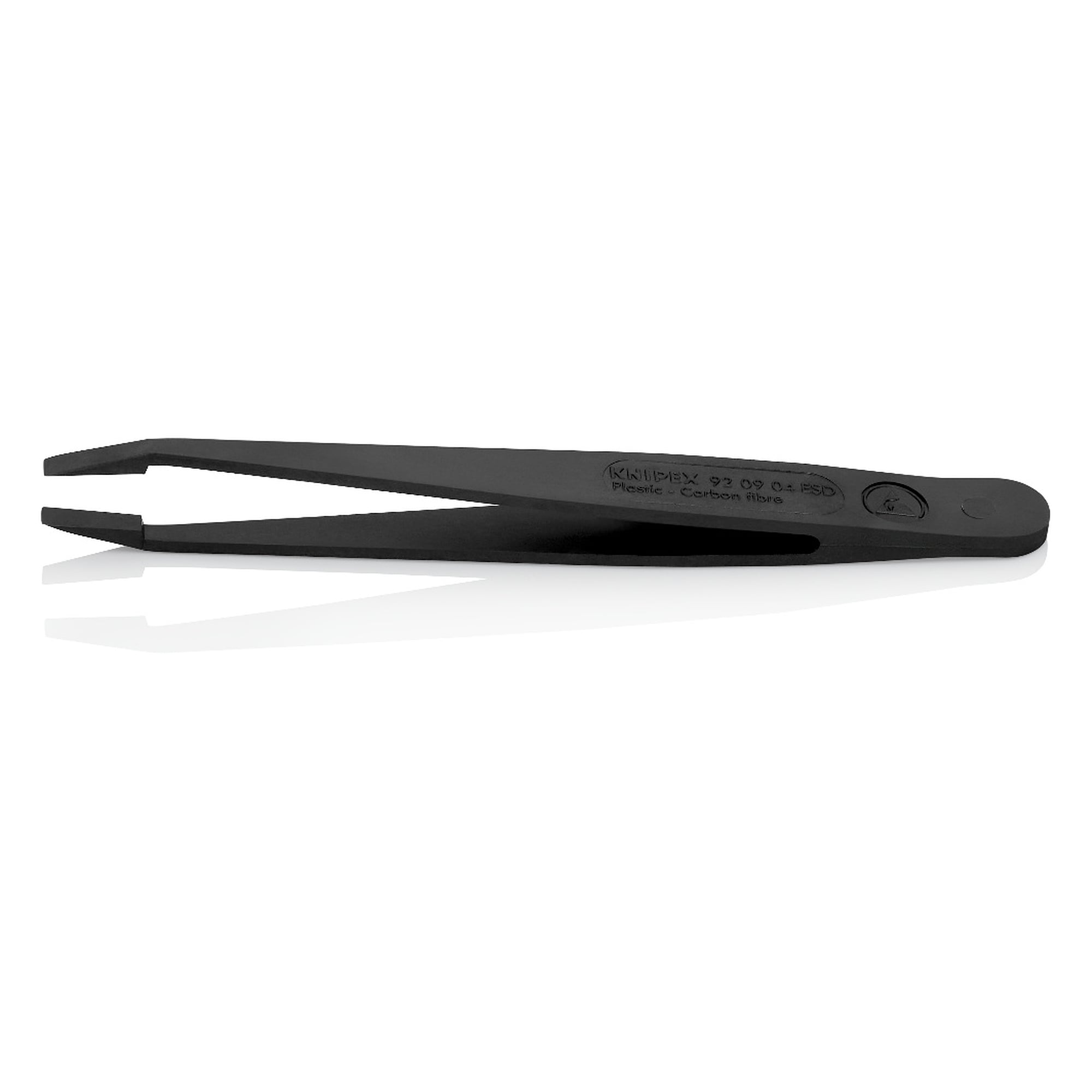 ESD-Kunststoffpinzette gerade, stumpf 0,12 mm, kohlenstofffaserverstärkt, 115 mm