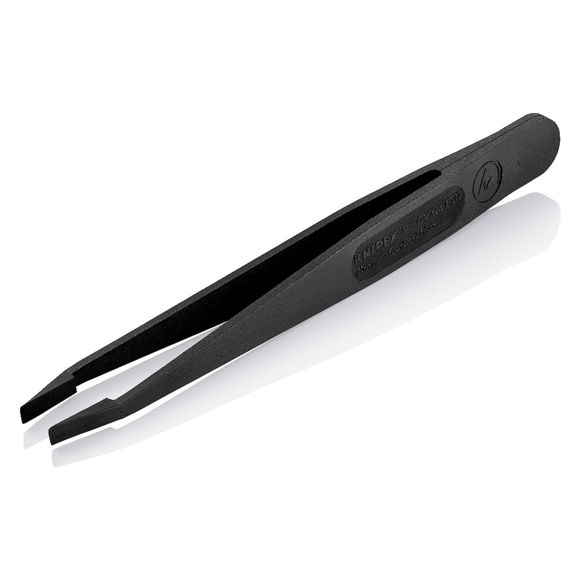 ESD-Kunststoffpinzette gerade, stumpf 0,12 mm, kohlenstofffaserverstärkt, 115 mm