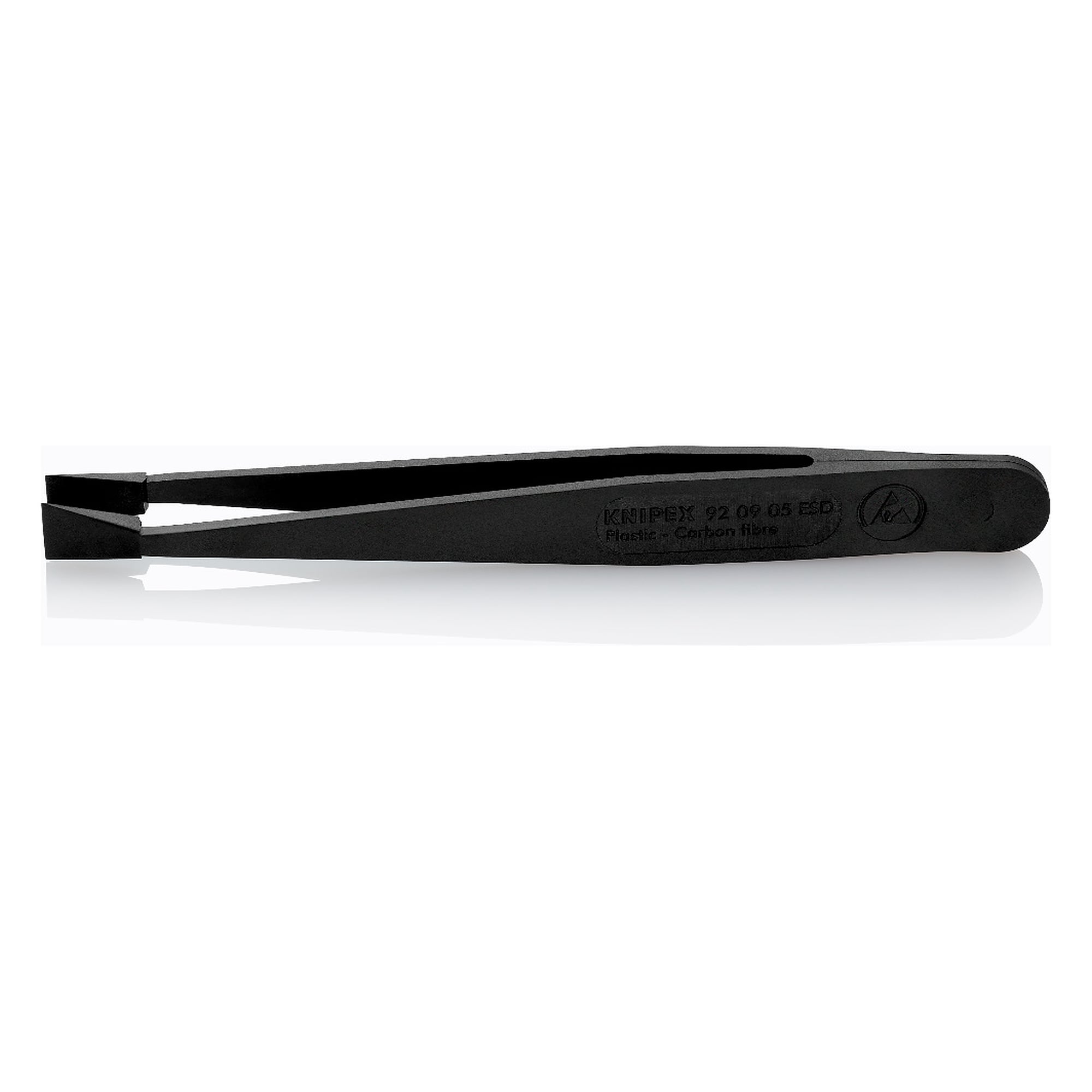 ESD Kunststoffpinzette gerade mit stumpfer Spitze, kohlenstofffaserverstärkt, ableitend, 115 mm