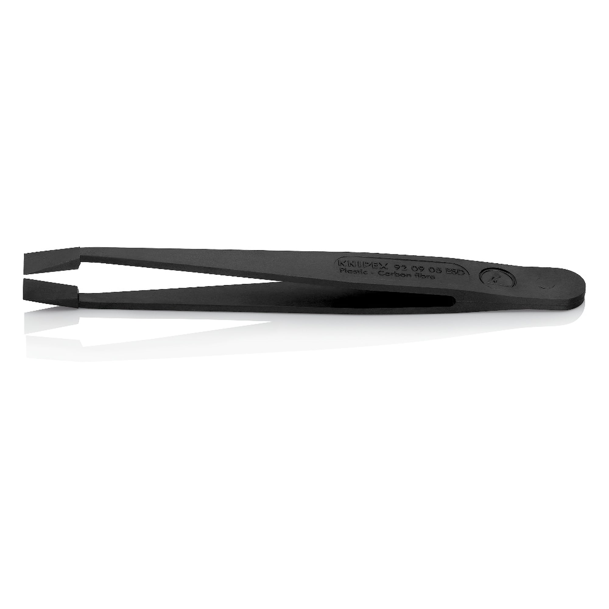 ESD Kunststoffpinzette gerade mit stumpfer Spitze, kohlenstofffaserverstärkt, ableitend, 115 mm