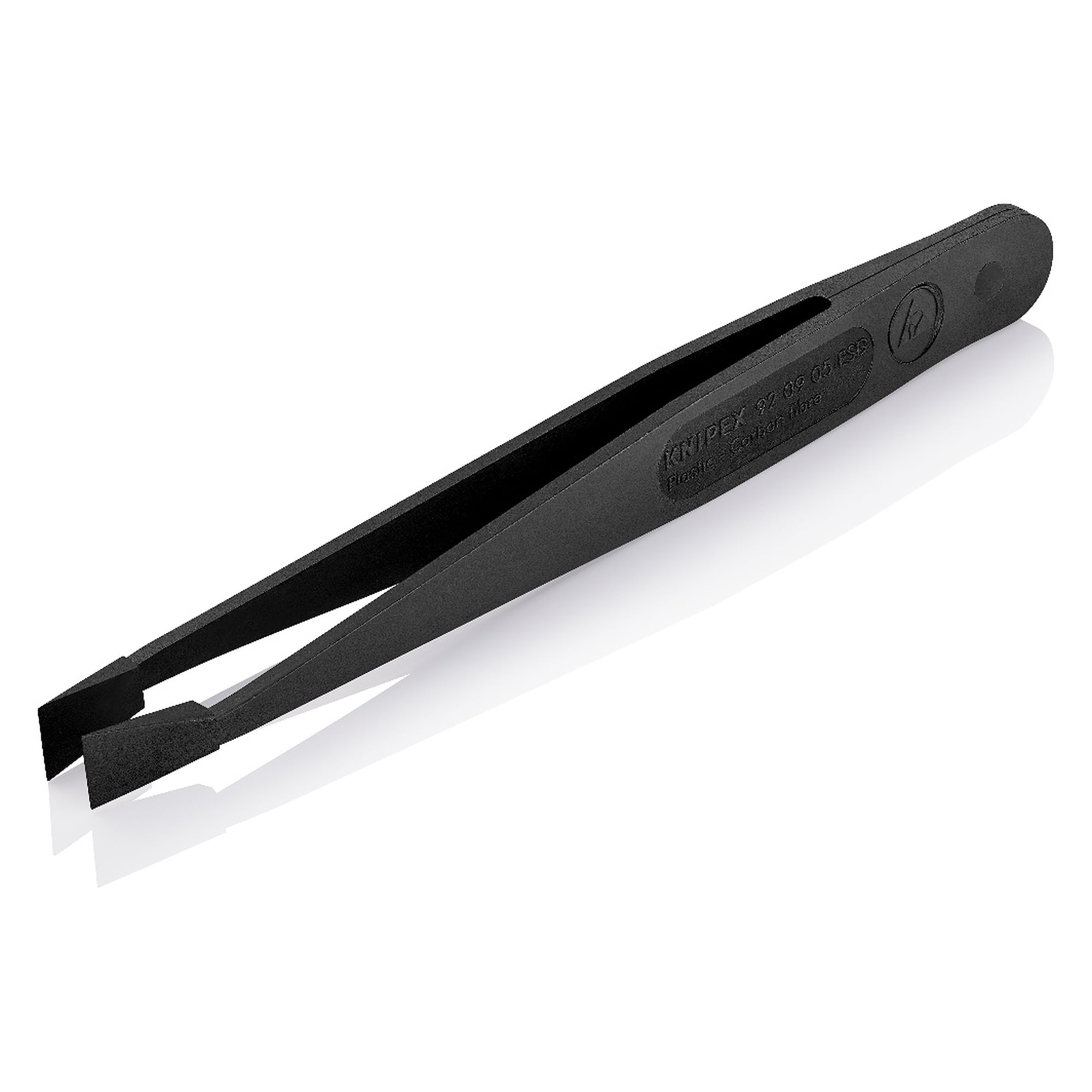 ESD Kunststoffpinzette gerade mit stumpfer Spitze, kohlenstofffaserverstärkt, ableitend, 115 mm