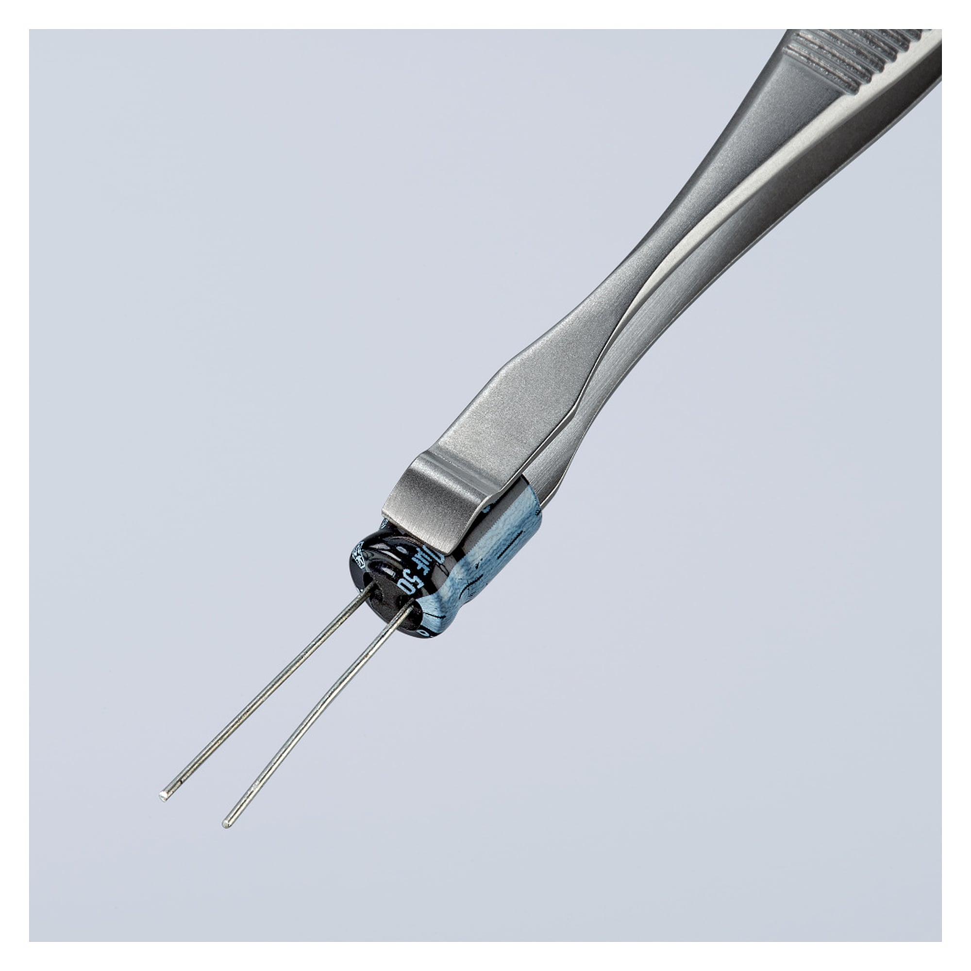 Positioning tweezers, straight, for THT and PIH assembly, stainless steel, antimagnetic, 145 mm