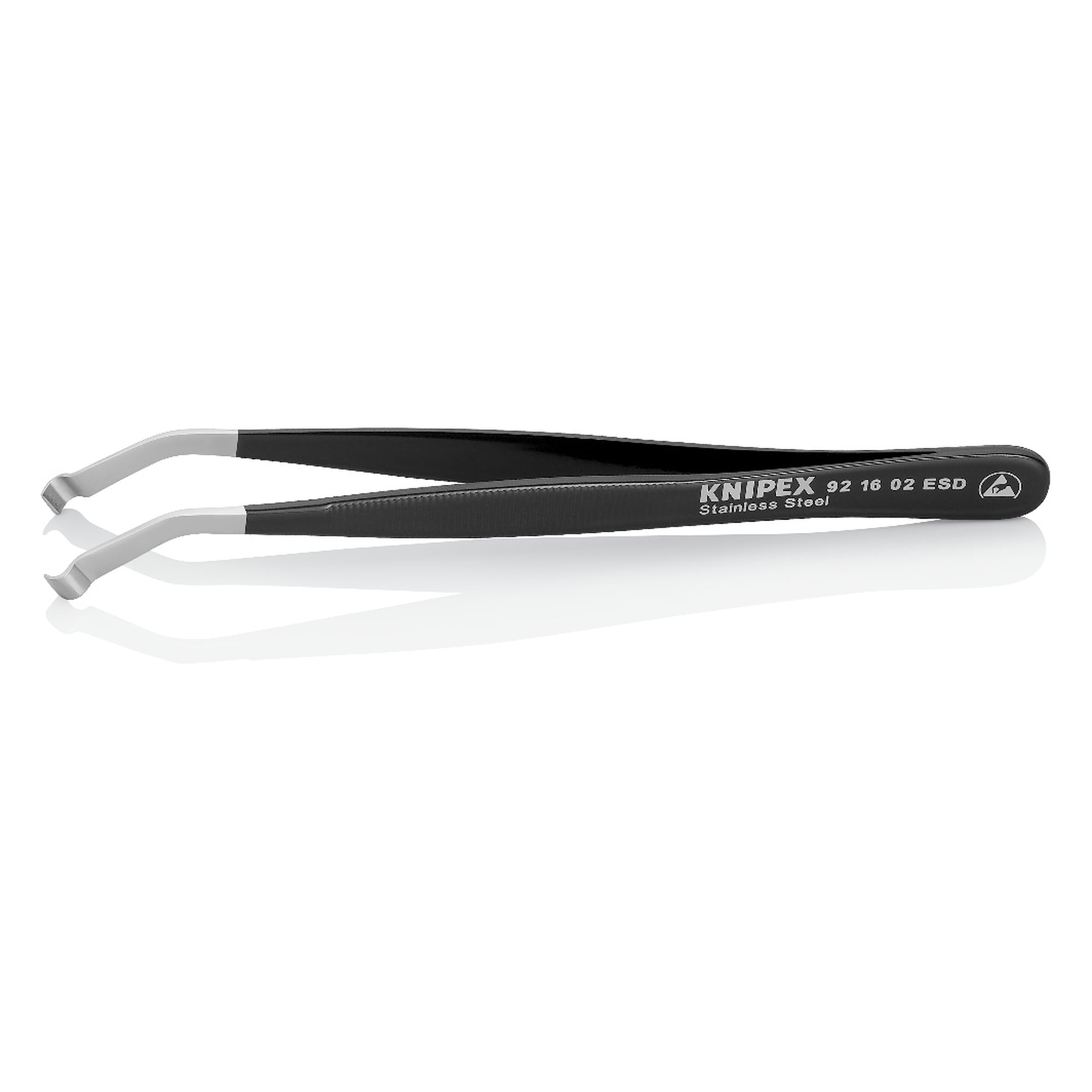 ESD Positionierpinzette gewinkelt 35 Grad, feine Spitze 0,6 mm, Edelstahl ableitend, 120 mm