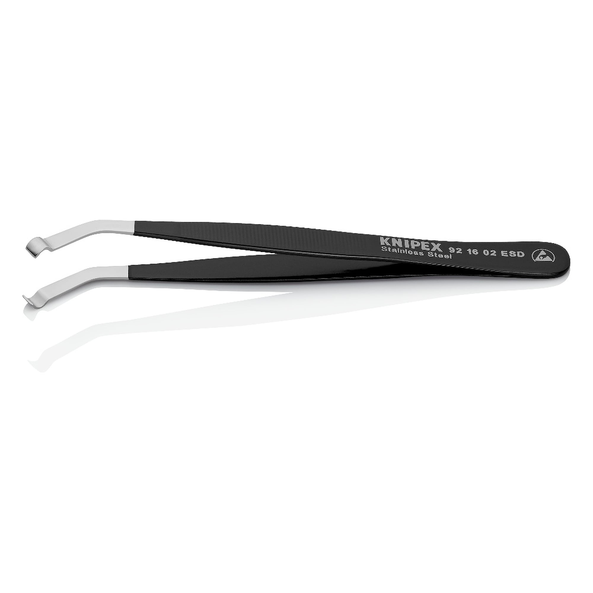 ESD Positionierpinzette gewinkelt 35 Grad, feine Spitze 0,6 mm, Edelstahl ableitend, 120 mm