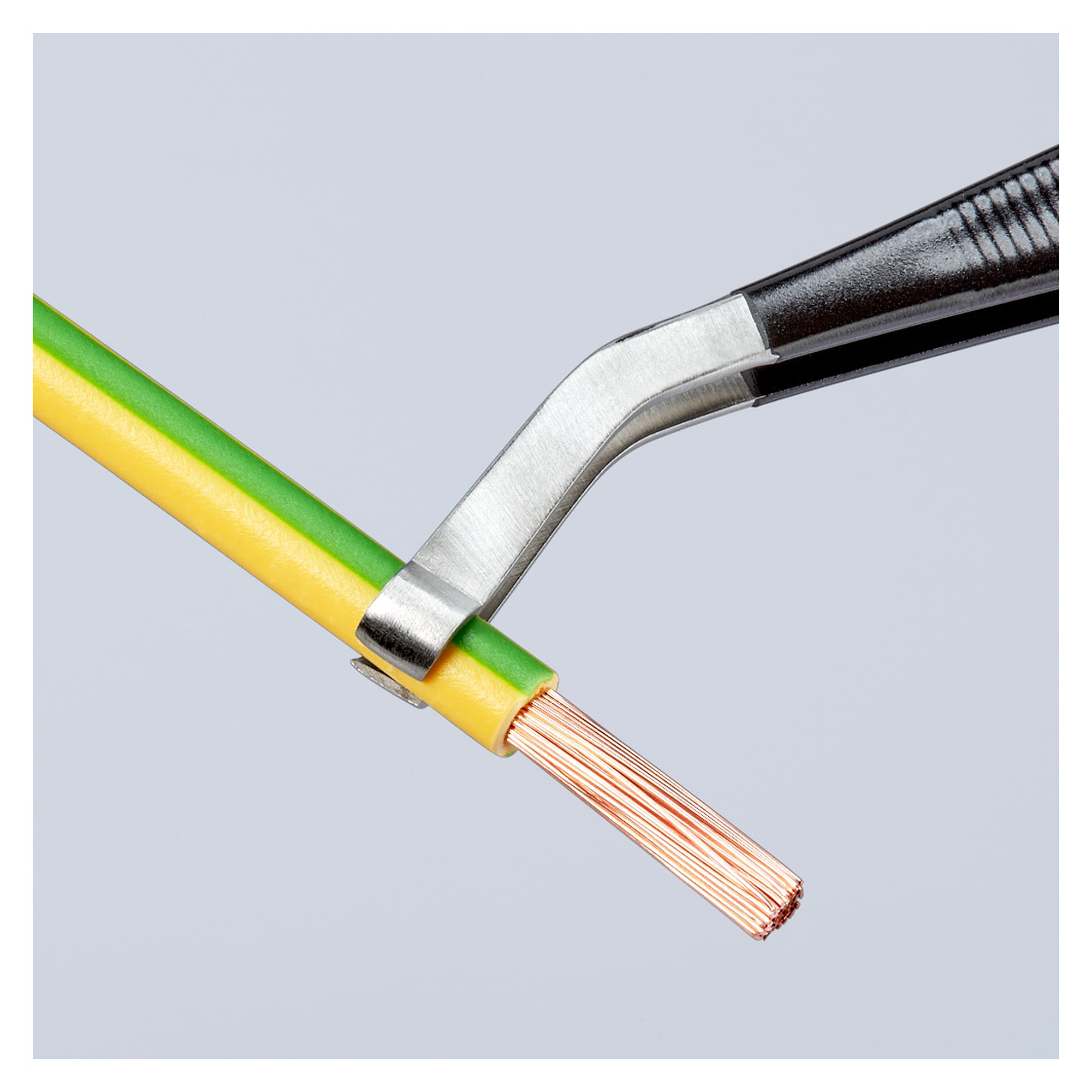 ESD Positionierpinzette gewinkelt 35 Grad, feine Spitze 0,6 mm, Edelstahl ableitend, 120 mm