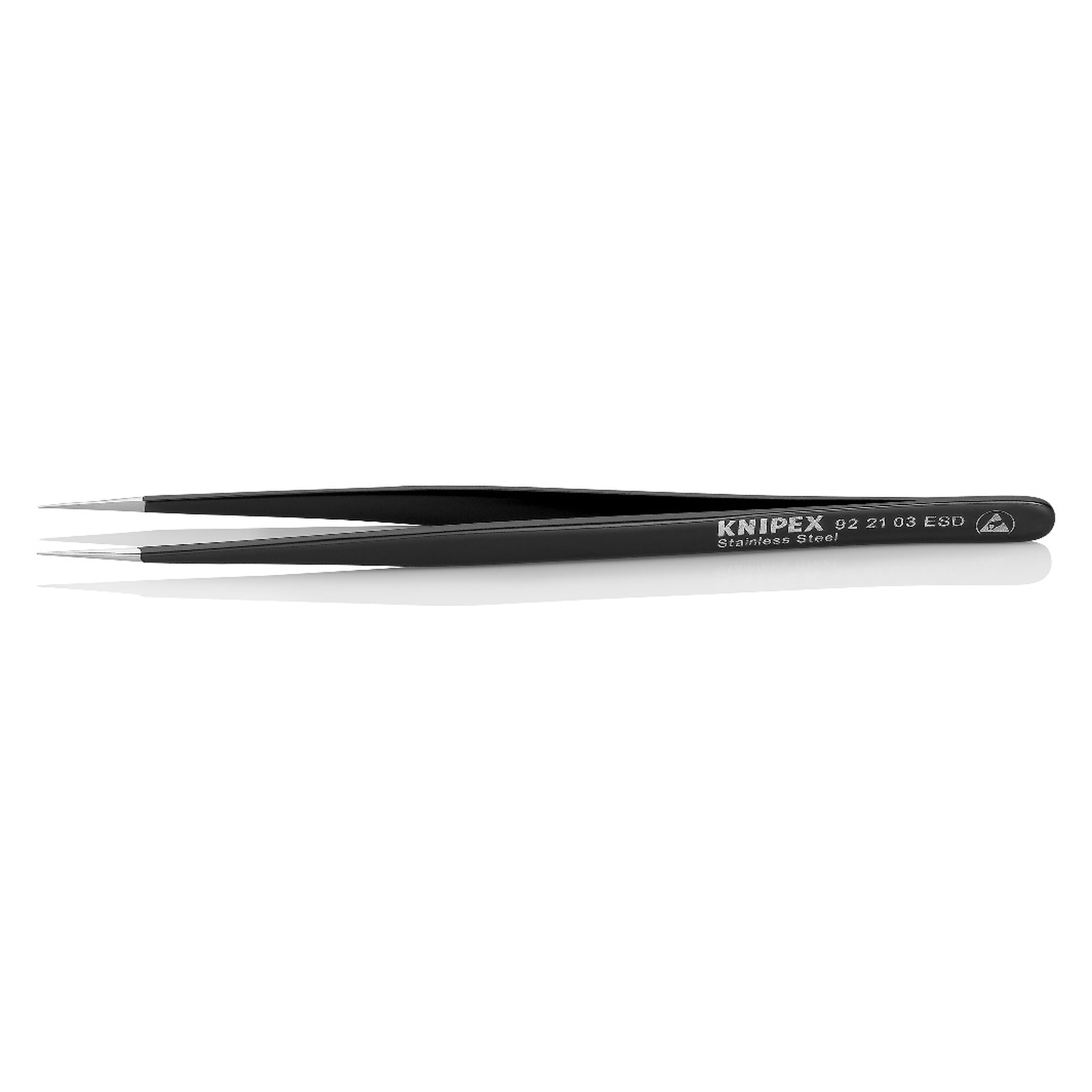 Brucelles universelles ESD droites, pointe aiguille 0,2 mm, acier inoxydable, 140 mm