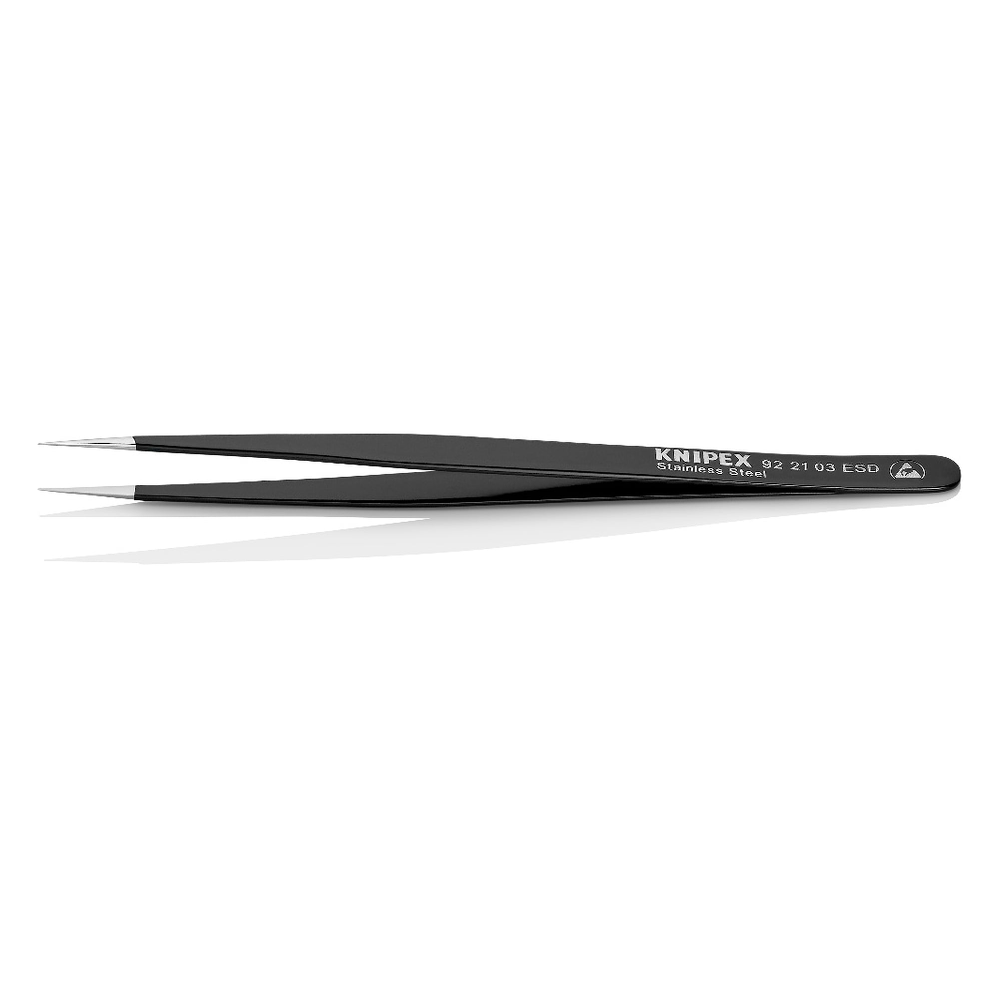 Brucelles universelles ESD droites, pointe aiguille 0,2 mm, acier inoxydable, 140 mm