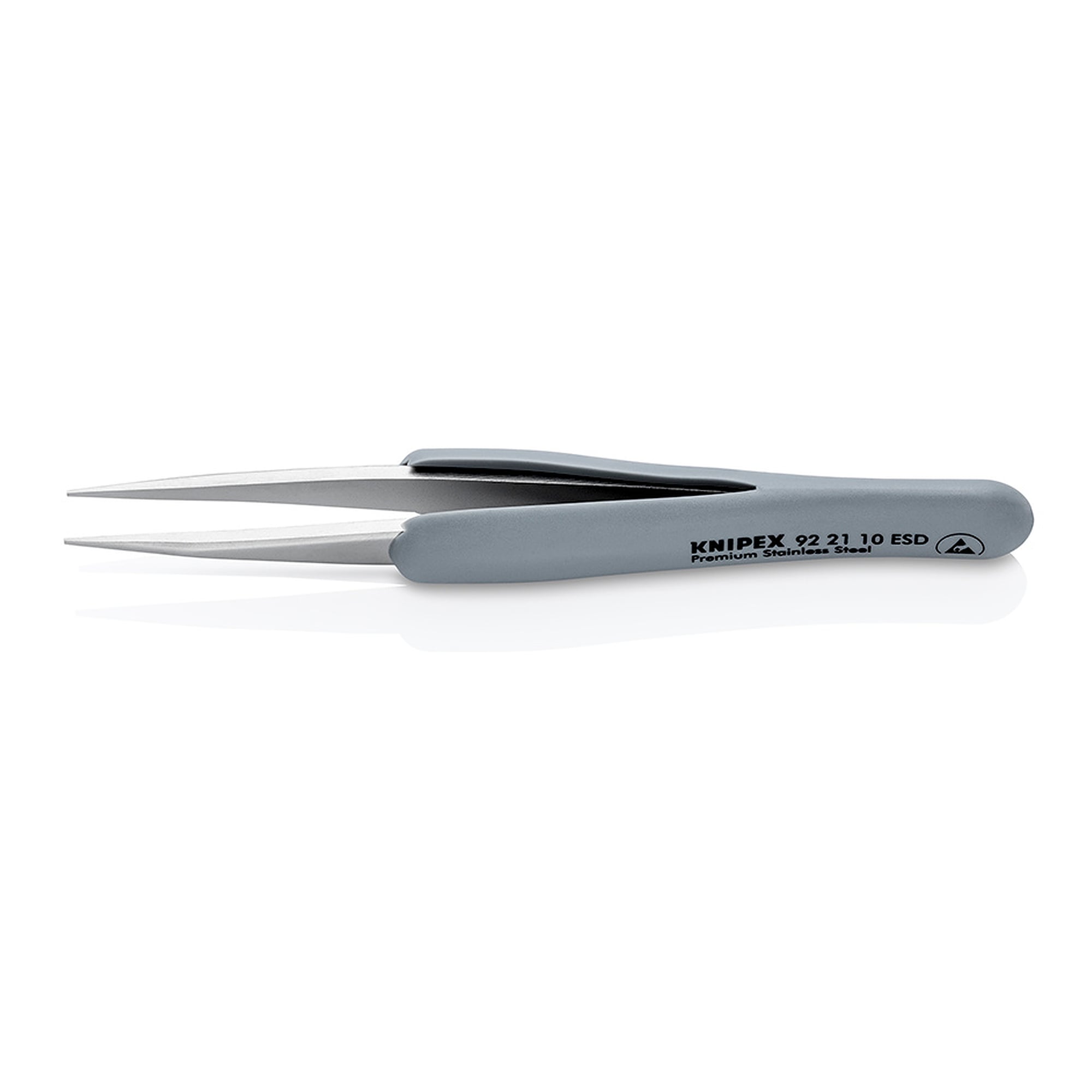 ESD-Präzisionspinzette mit gummiertem Griff, gerade, spitz, Spitzenbreite 0,5 mm, 123 mm