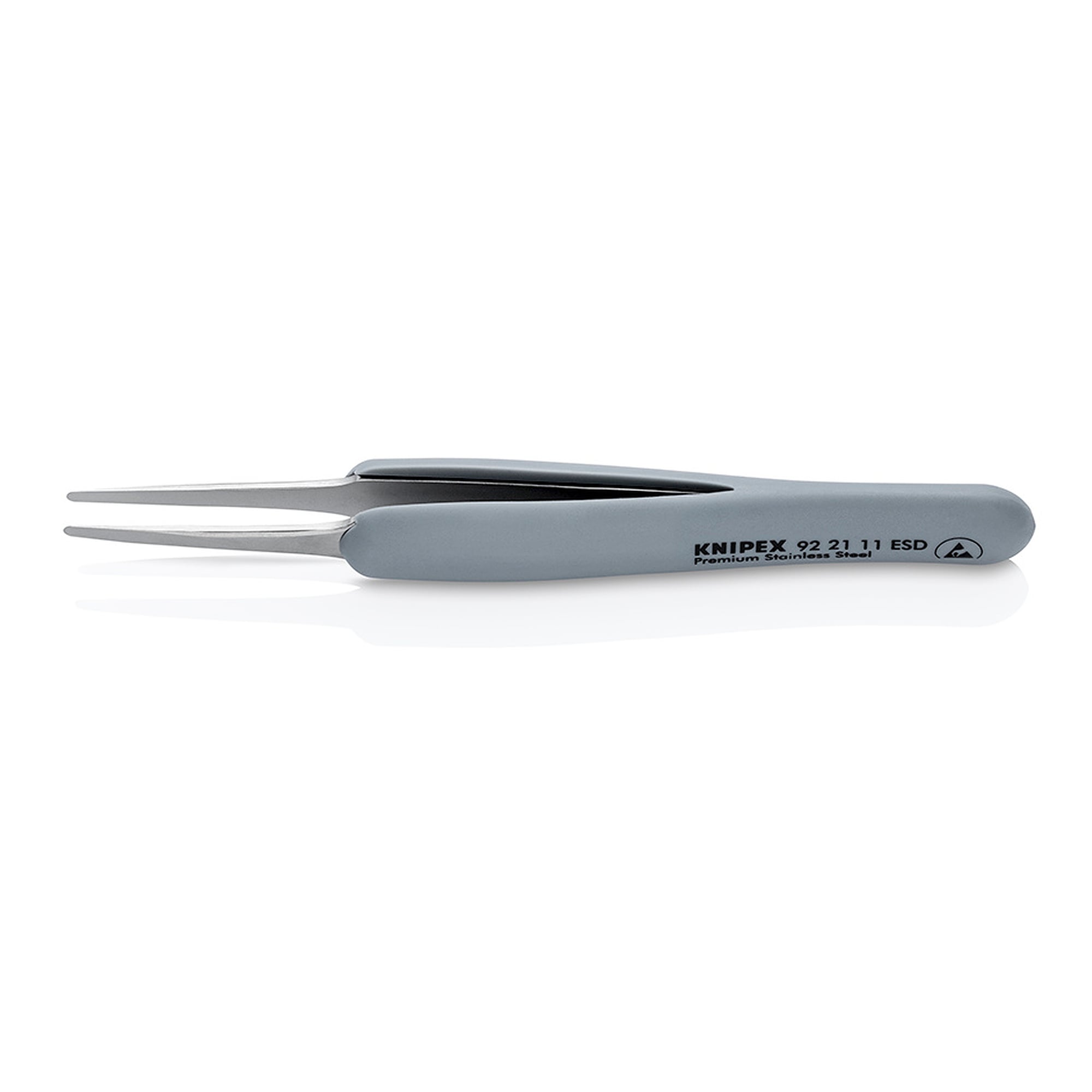 Brucelles de précision ESD à poignées gainées, droites, mors ronds de 0,13 mm, 123 mm
