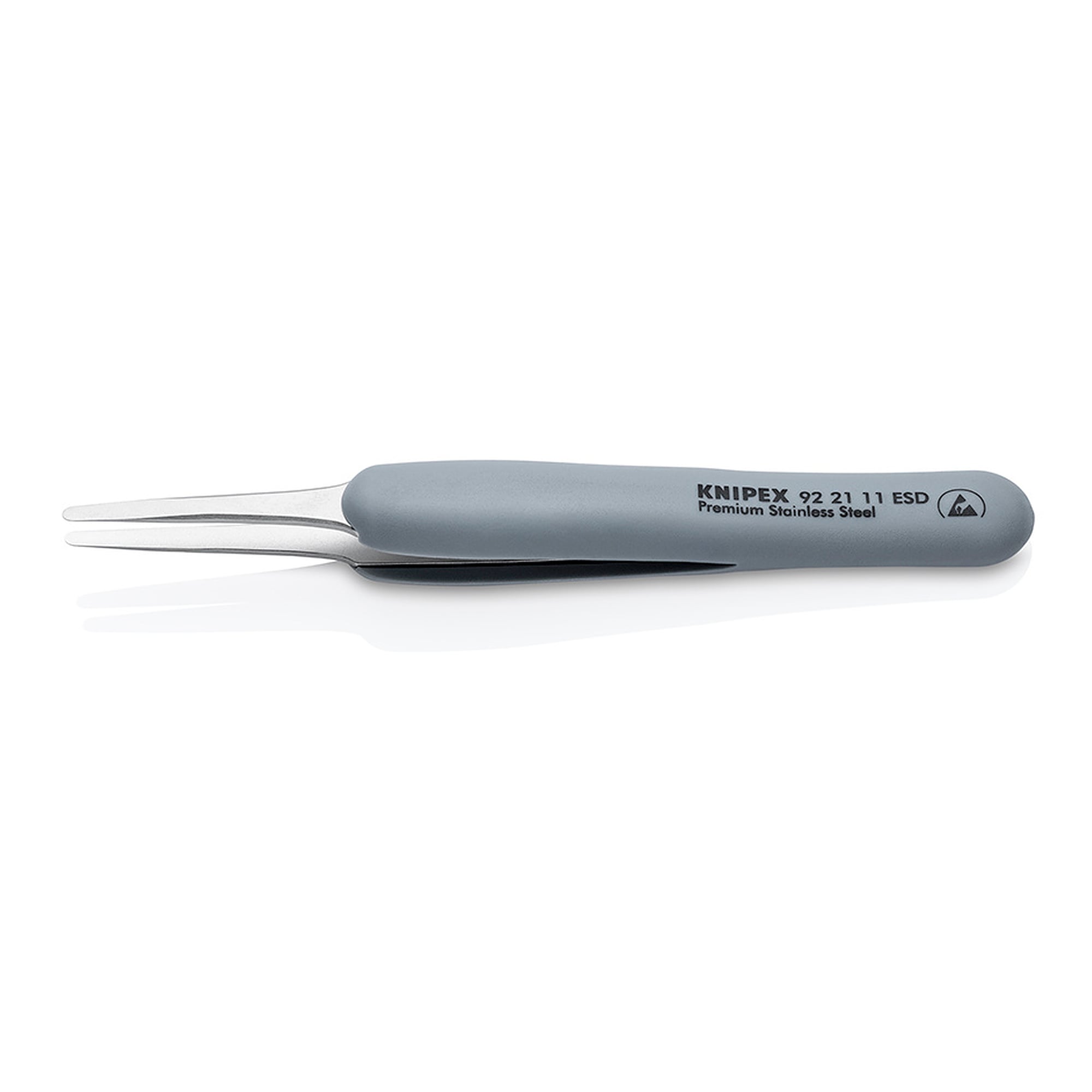 Brucelles de précision ESD à poignées gainées, droites, mors ronds de 0,13 mm, 123 mm