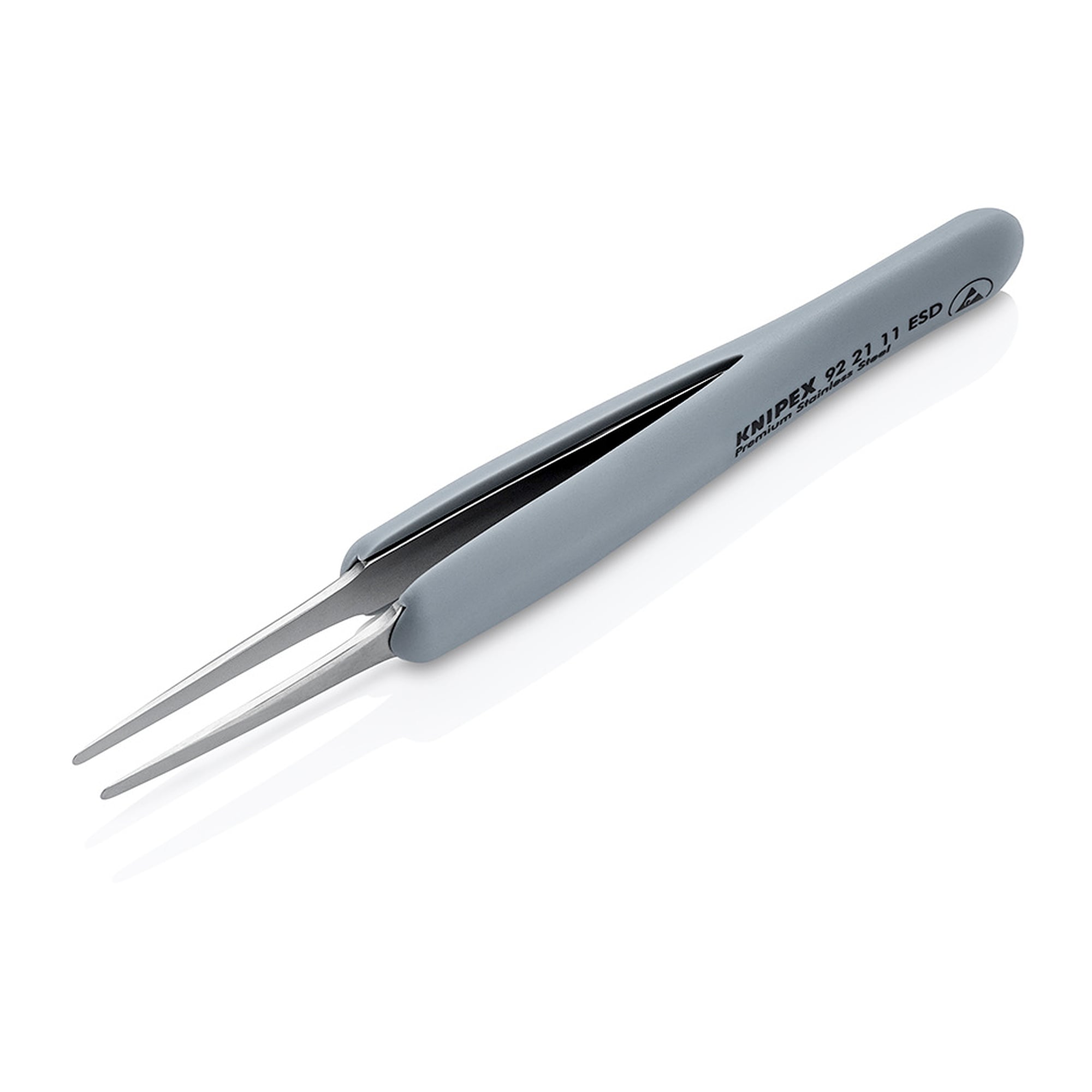 Brucelles de précision ESD à poignées gainées, droites, mors ronds de 0,13 mm, 123 mm