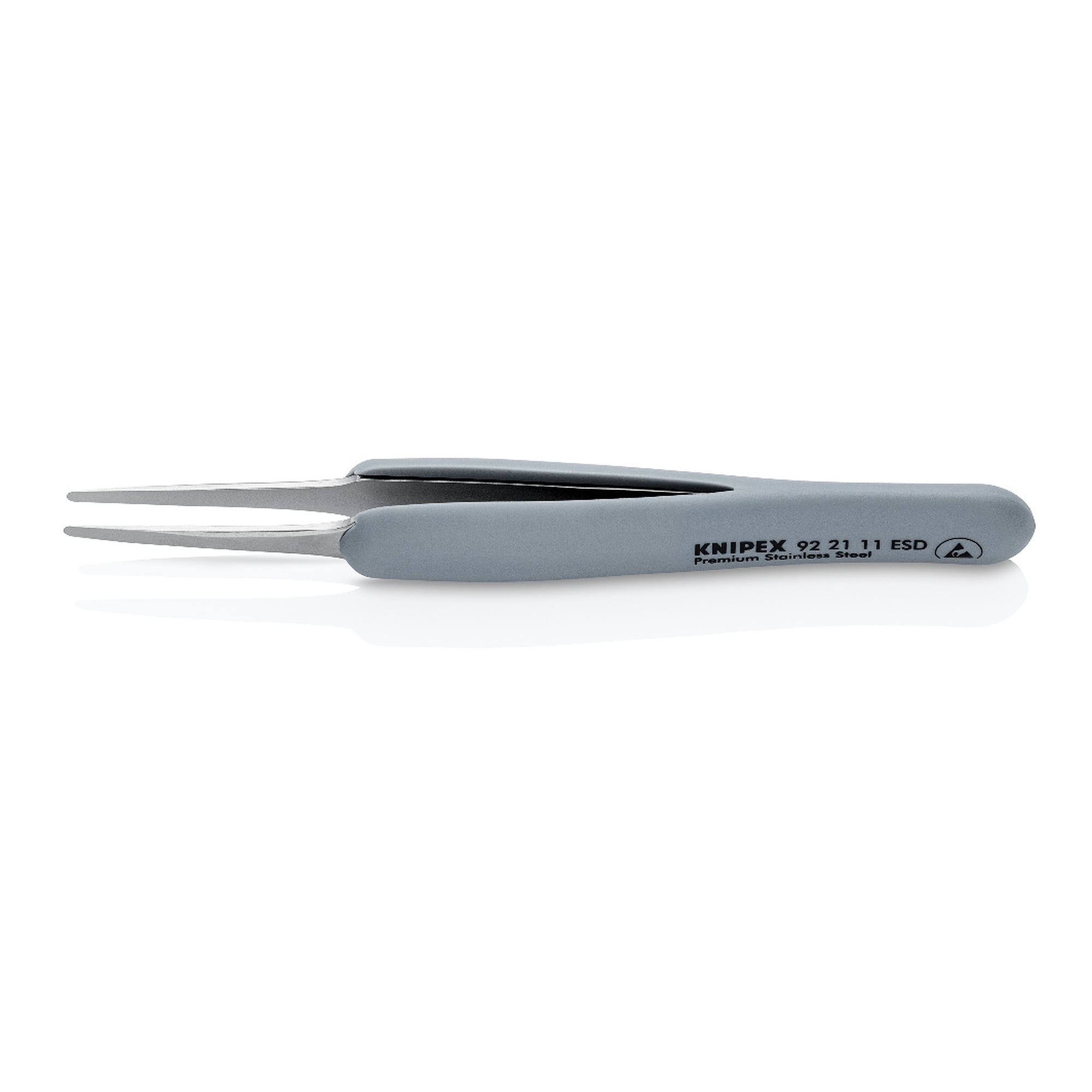 Brucelles de précision ESD à poignées gainées, droites, mors ronds de 0,13 mm, 123 mm