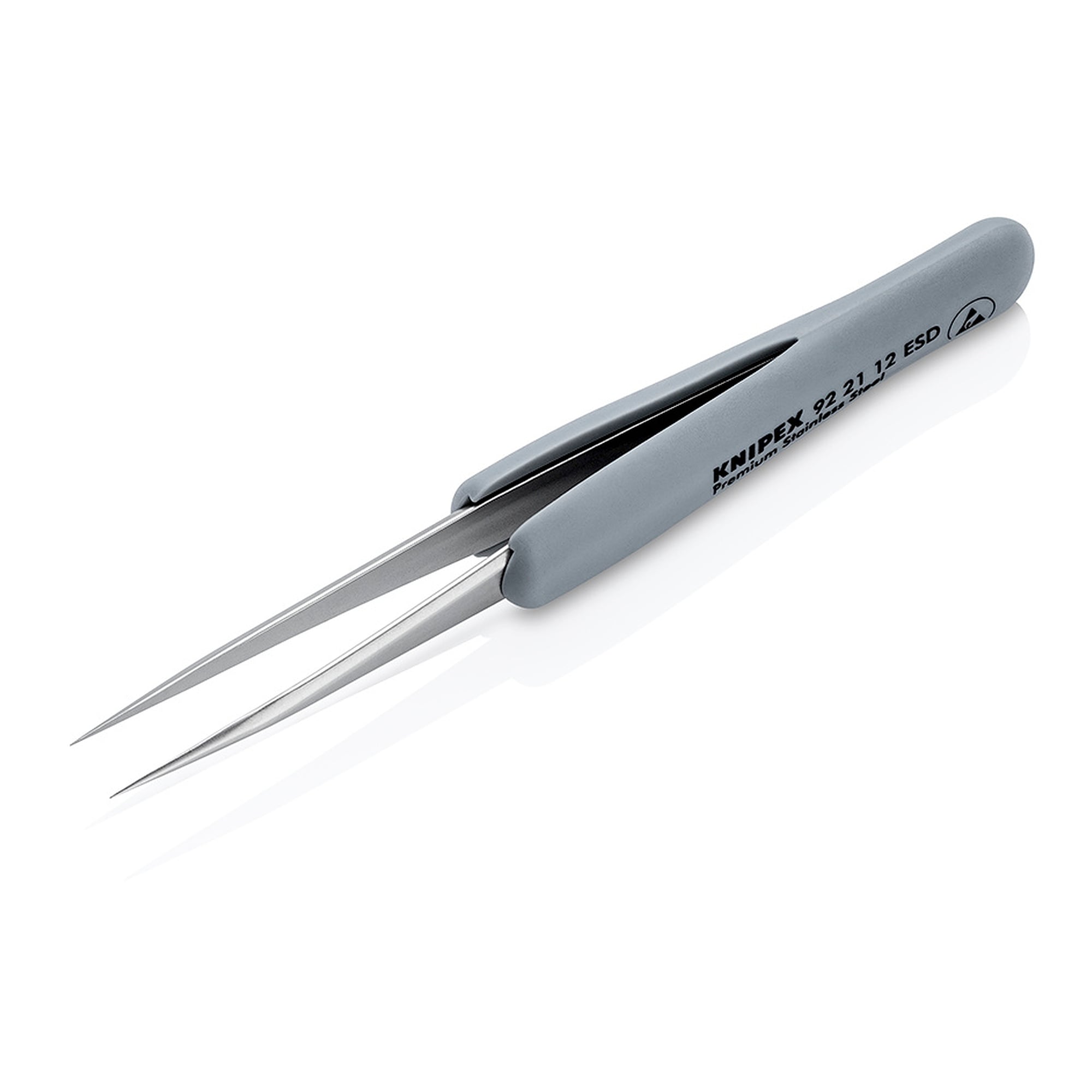 Brucelles de précision ESD à poignées gainées, droites, pointes aiguilles de 0,12 mm, 112 mm