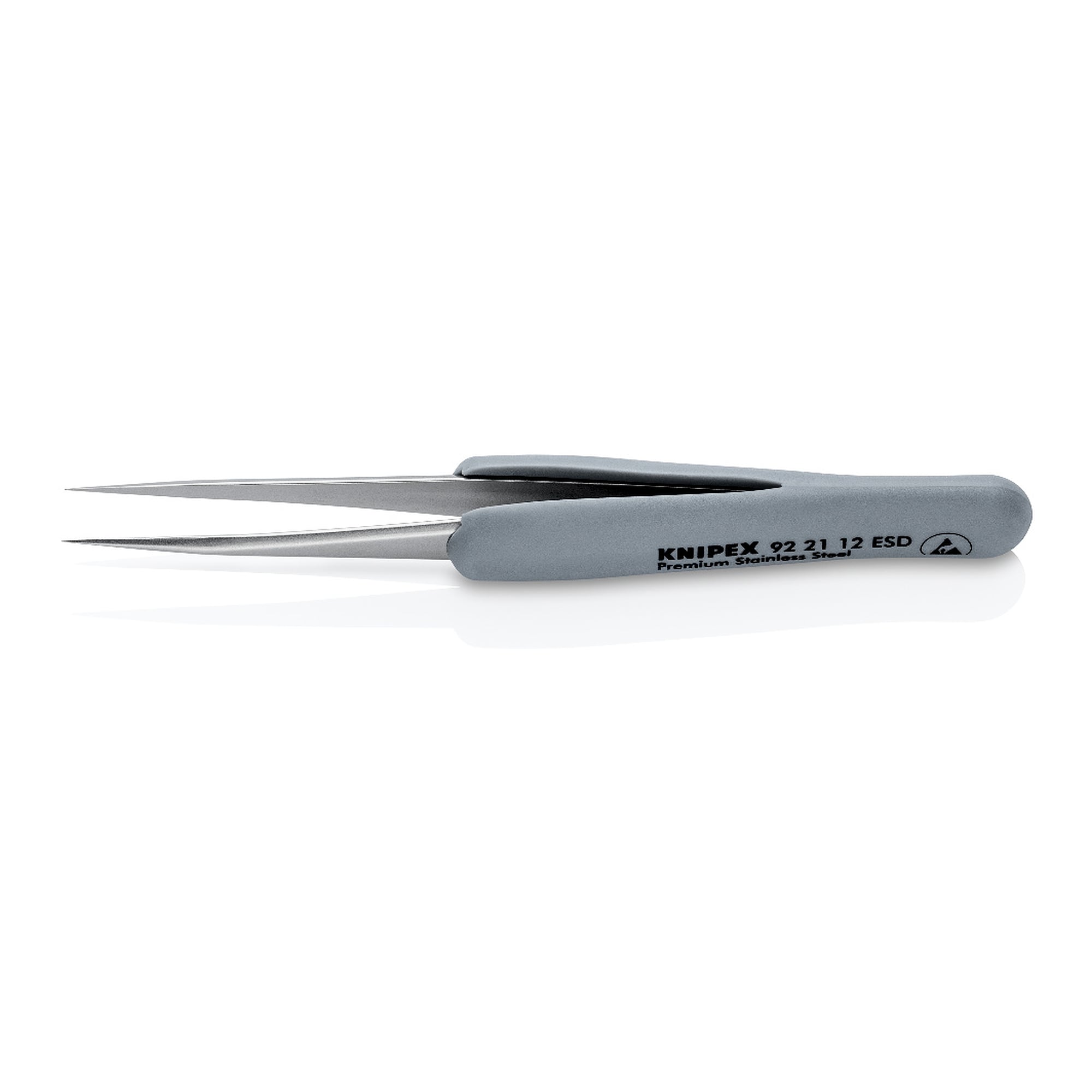 Brucelles de précision ESD à poignées gainées, droites, pointes aiguilles de 0,12 mm, 112 mm