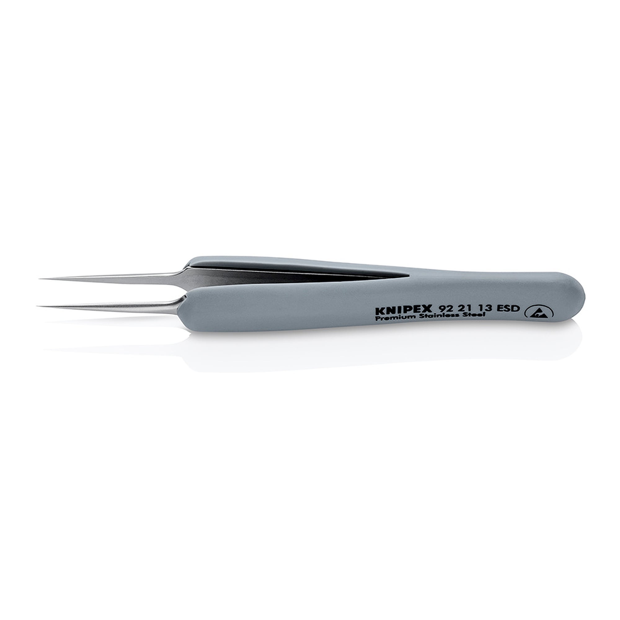 Brucelles de précision ESD à poignées gainées, droites, pointes aiguilles de 0,06 mm, 112 mm