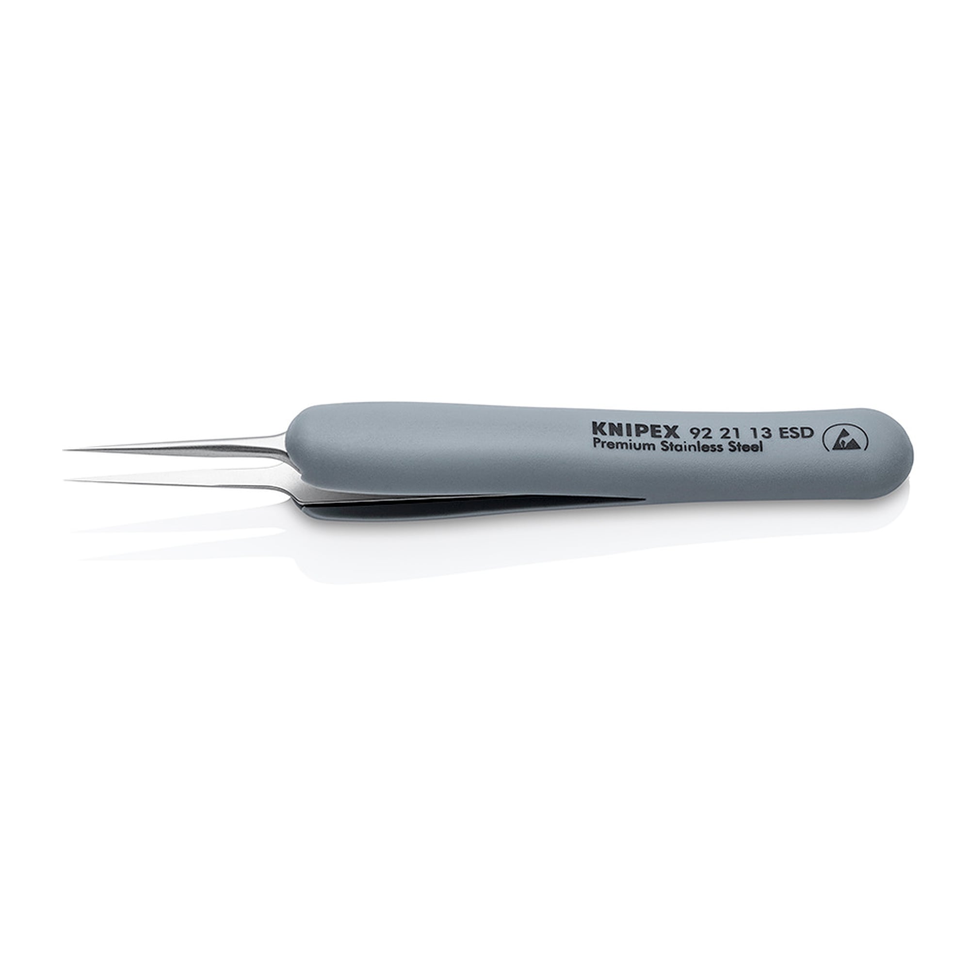 Brucelles de précision ESD à poignées gainées, droites, pointes aiguilles de 0,06 mm, 112 mm