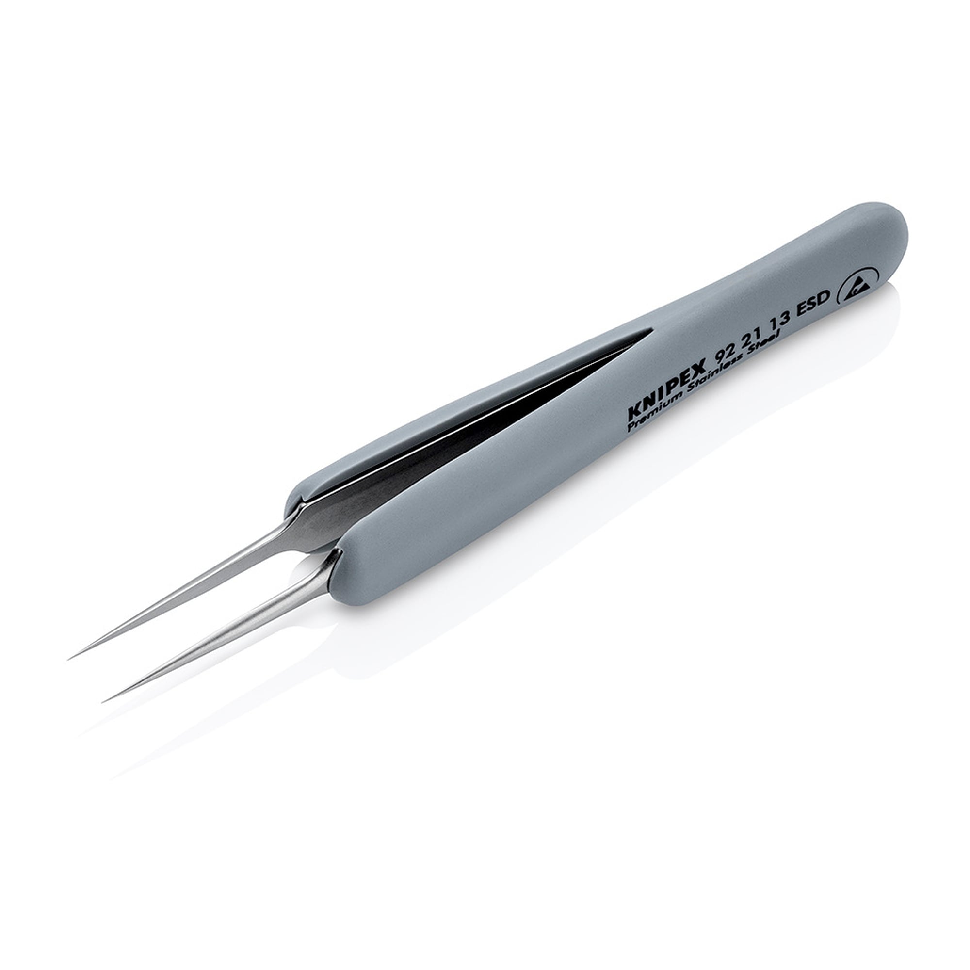 Brucelles de précision ESD à poignées gainées, droites, pointes aiguilles de 0,06 mm, 112 mm