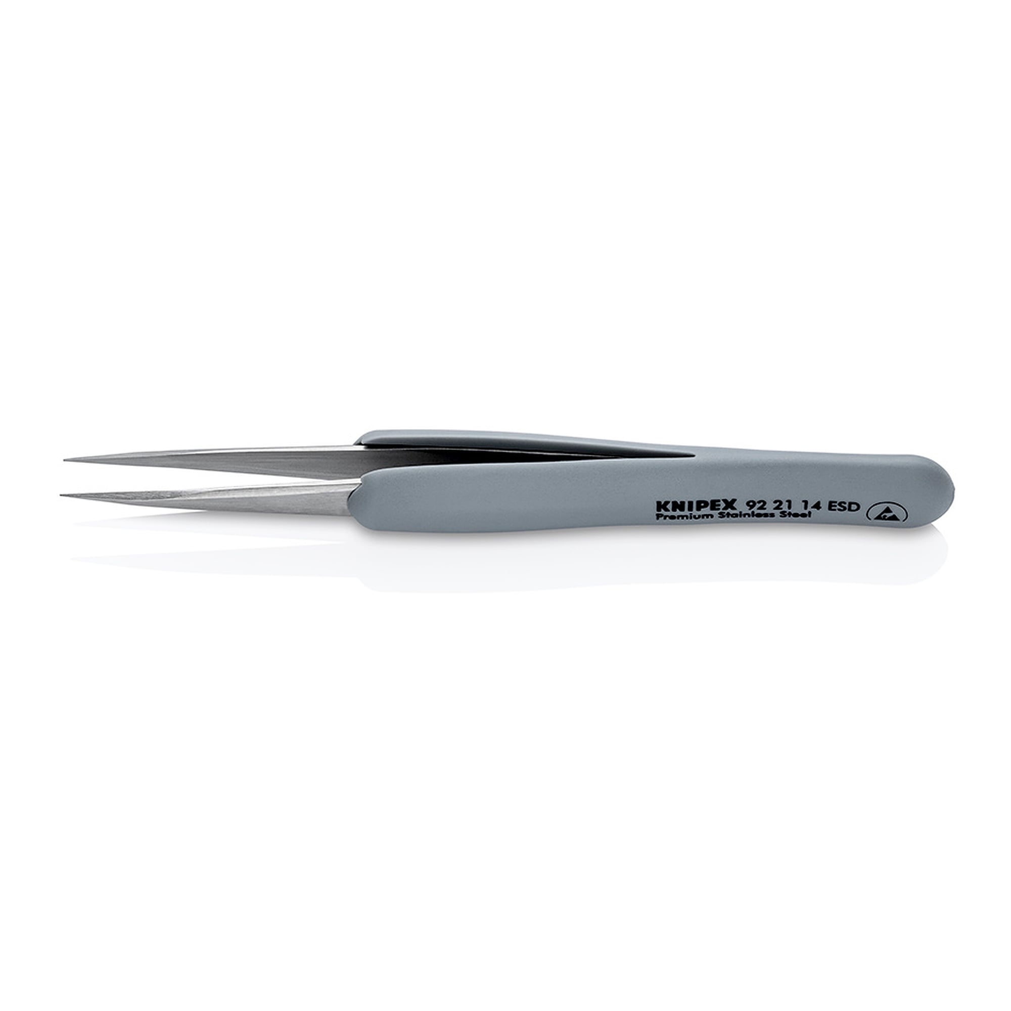 ESD precision tweezers with rubber-coated handle, straight, pointed, tip width 0.5 mm, 130 mm