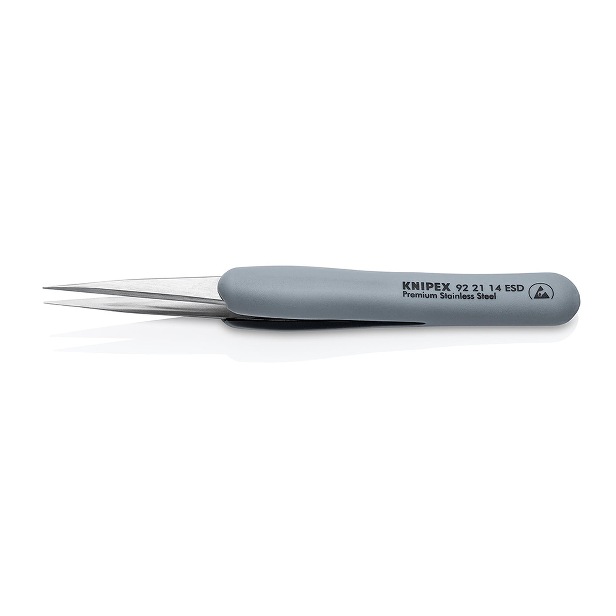 ESD precision tweezers with rubber-coated handle, straight, pointed, tip width 0.5 mm, 130 mm