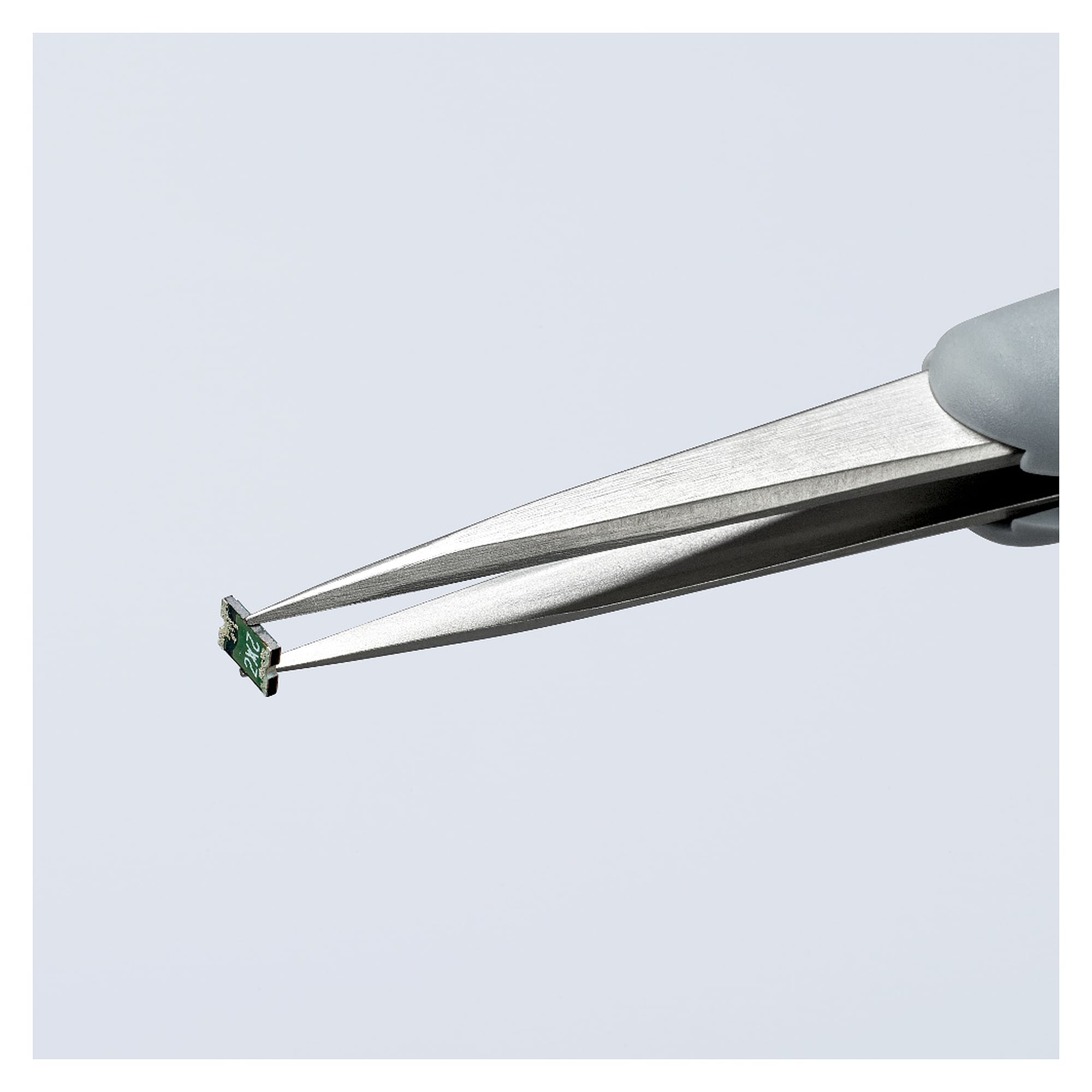 ESD precision tweezers with rubber-coated handle, straight, pointed, tip width 0.5 mm, 130 mm