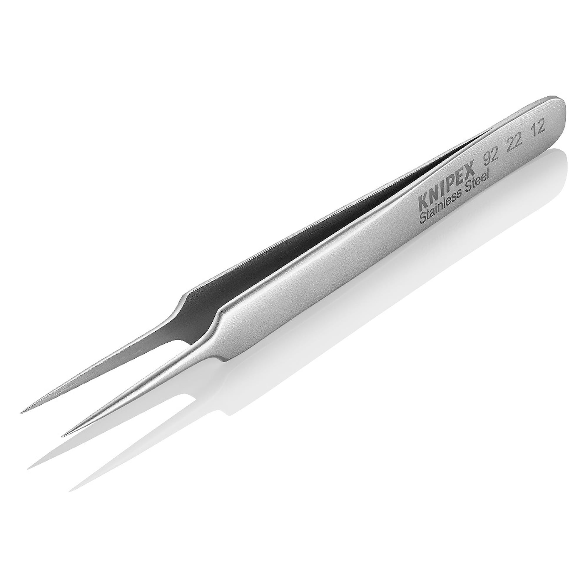 Precision tweezers for fine mechanics, needle-pointed, straight, 0.2 mm tips, 110 mm