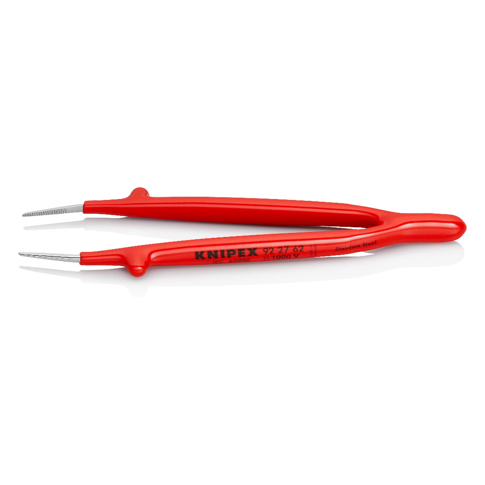 Insulated universal tweezers, straight pointed tips, stainless steel, antimagnetic, 150 mm